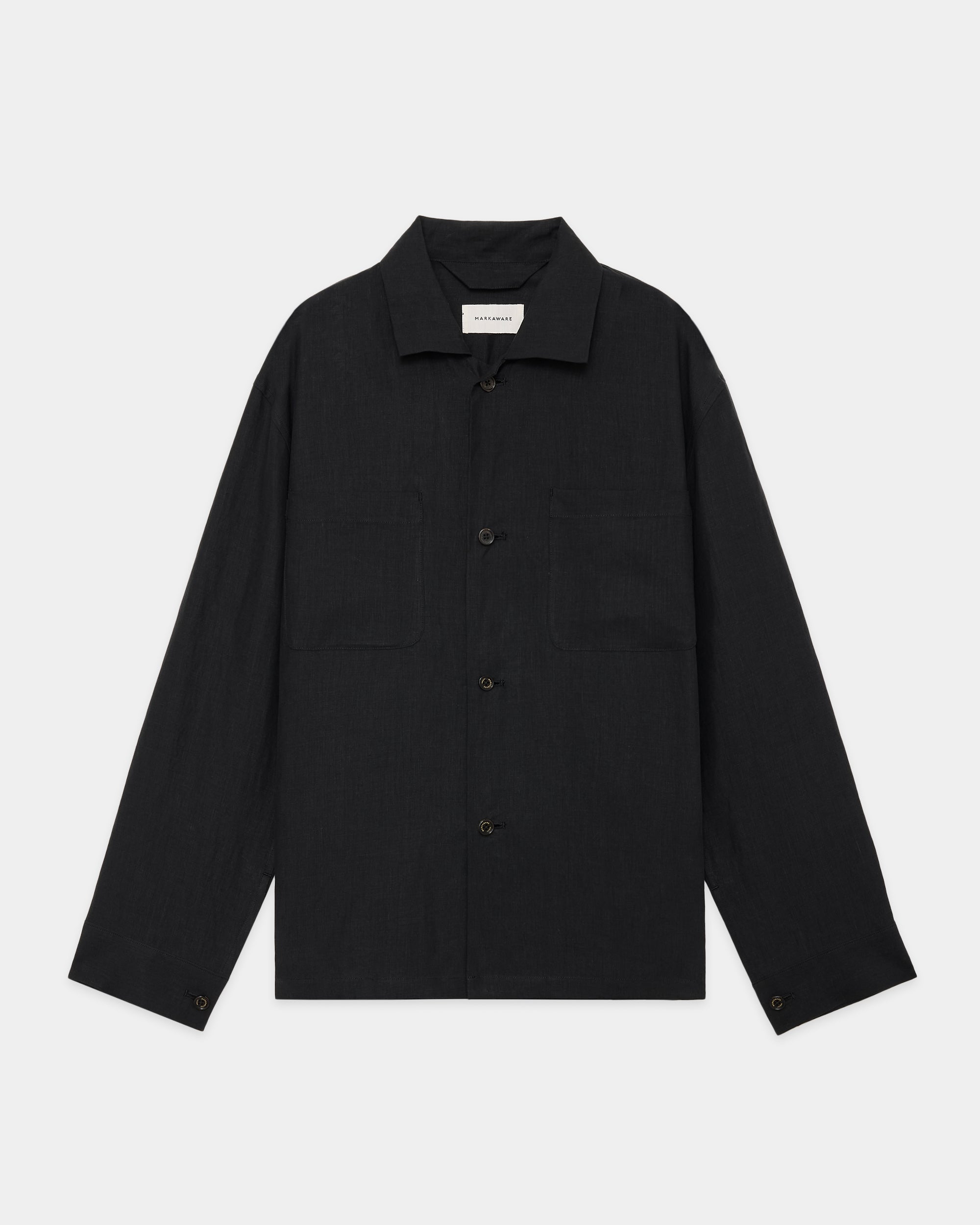 80/1 HEMP TYPEWRITER-CLOTH UTILITY SHIRT, Black