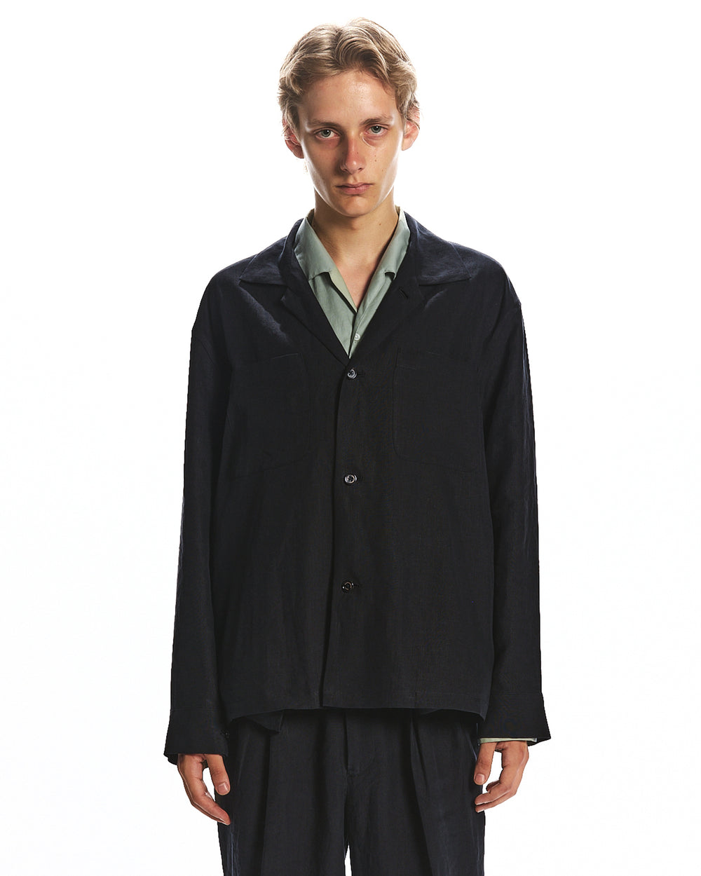 80/1 HEMP TYPEWRITER-CLOTH UTILITY SHIRT, Black