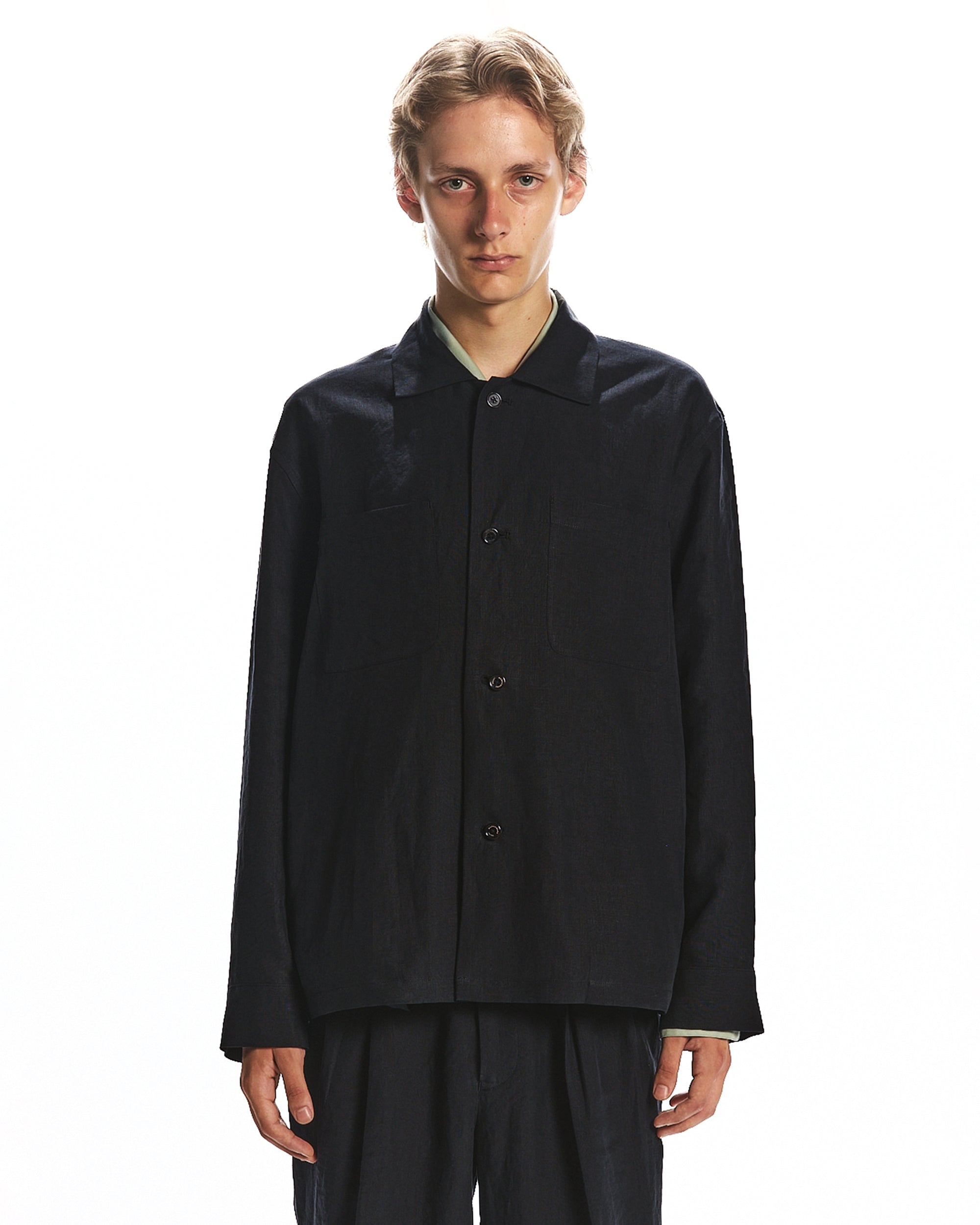 80/1 HEMP TYPEWRITER-CLOTH UTILITY SHIRT, Black