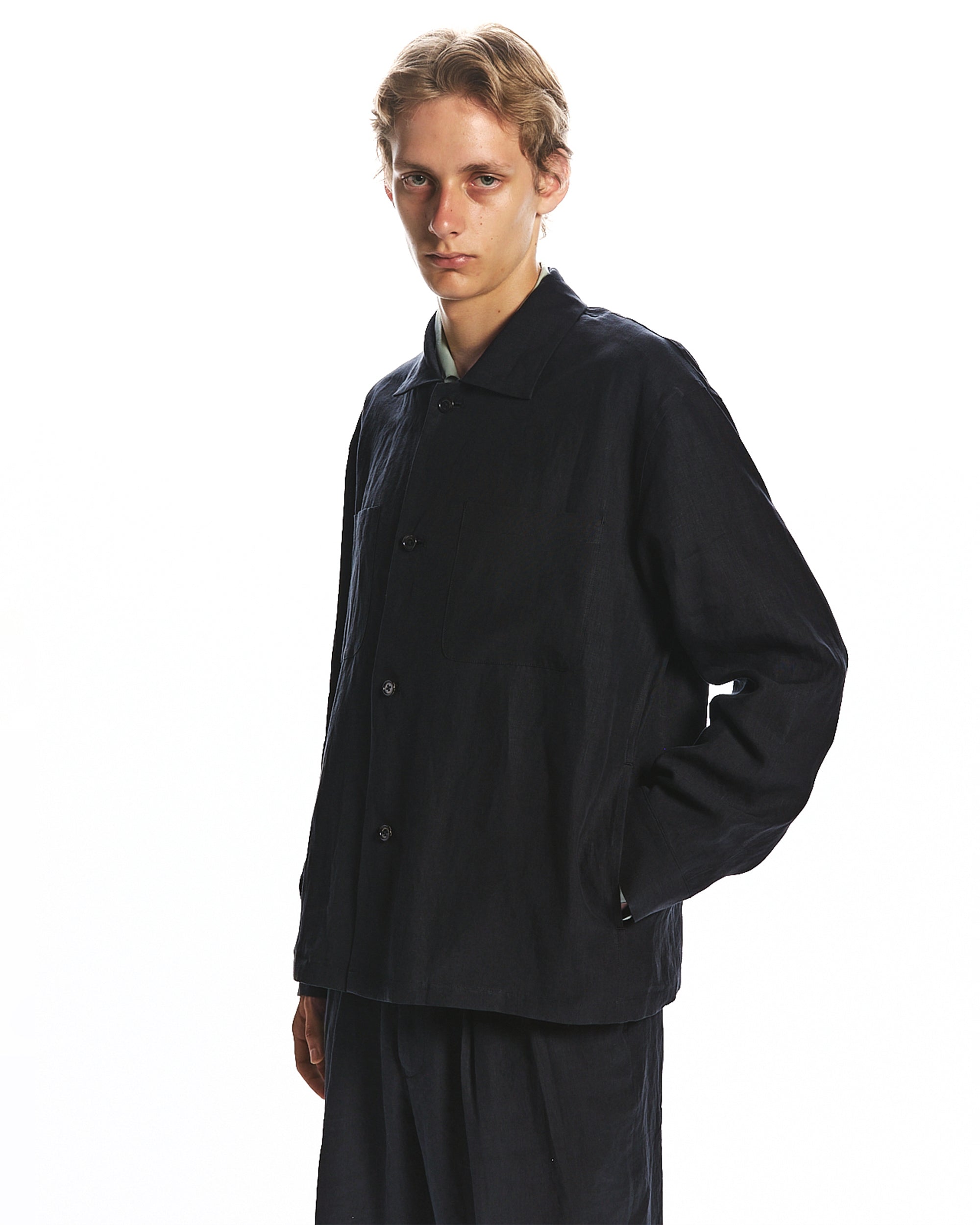 80/1 HEMP TYPEWRITER-CLOTH UTILITY SHIRT, Black