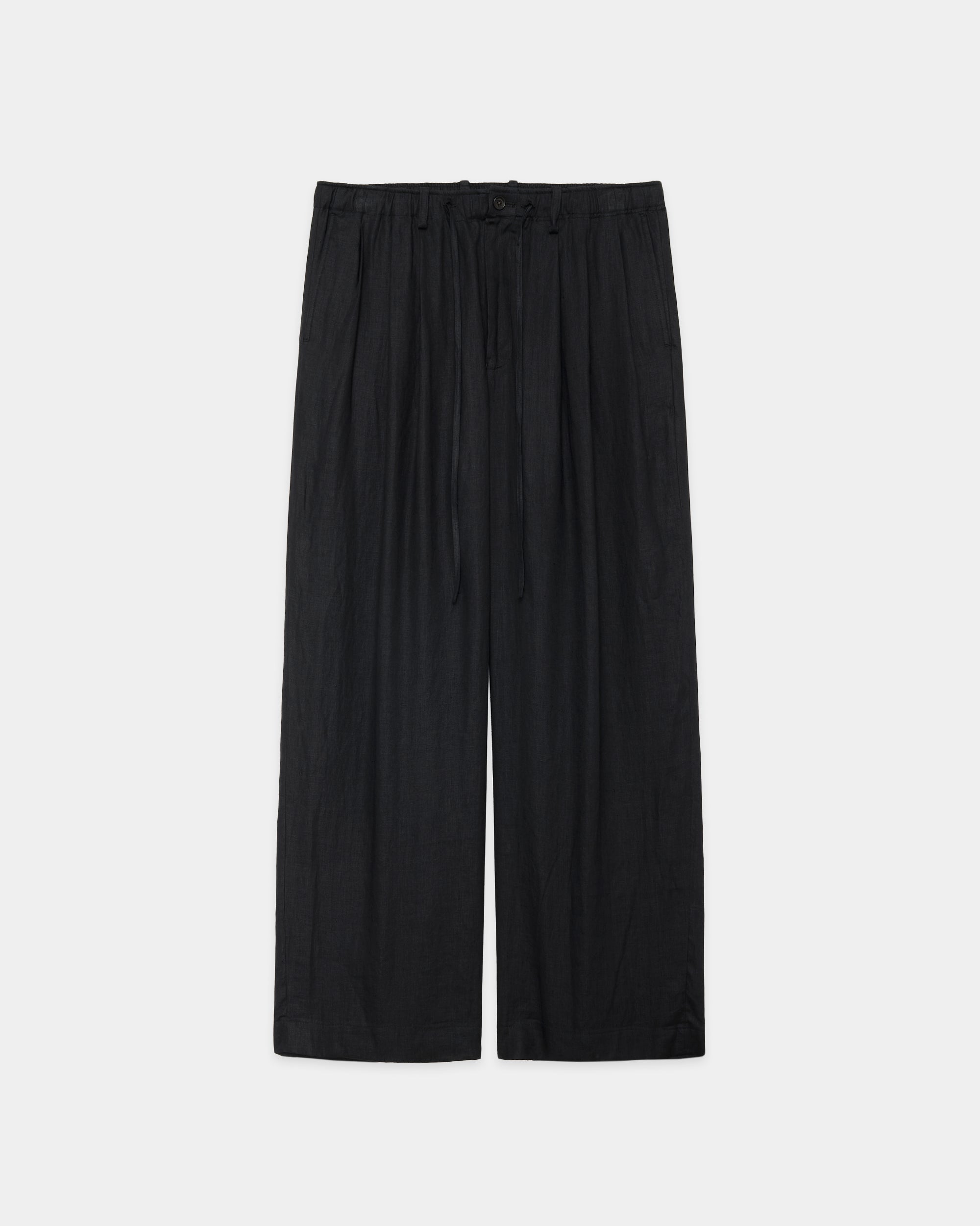 HEMP SHIRTING TRIPLE PLEATED EASY TROUSERS, Black