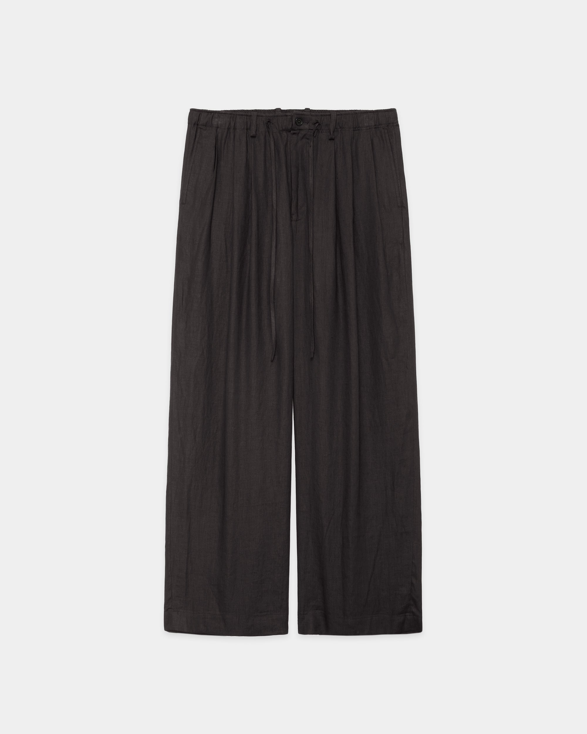 HEMP SHIRTING TRIPLE PLEATED EASY TROUSERS, Charcoal