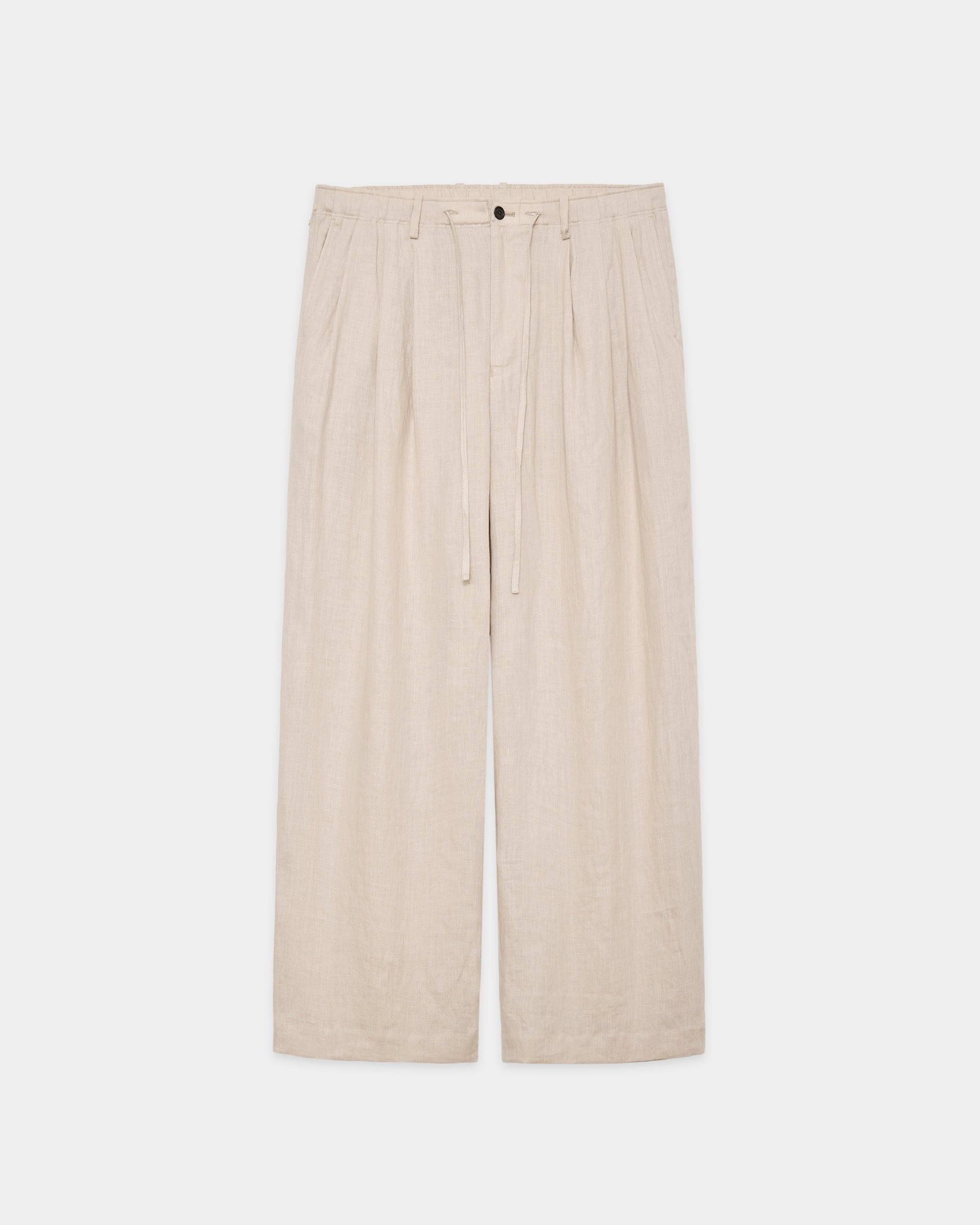 HEMP SHIRTING TRIPLE PLEATED EASY TROUSERS, Taupe