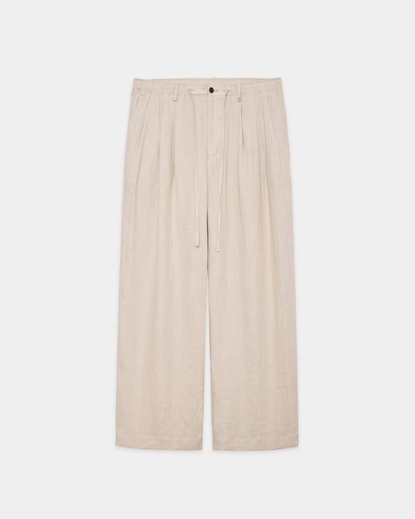 HEMP SHIRTING TRIPLE PLEATED EASY TROUSERS, Taupe