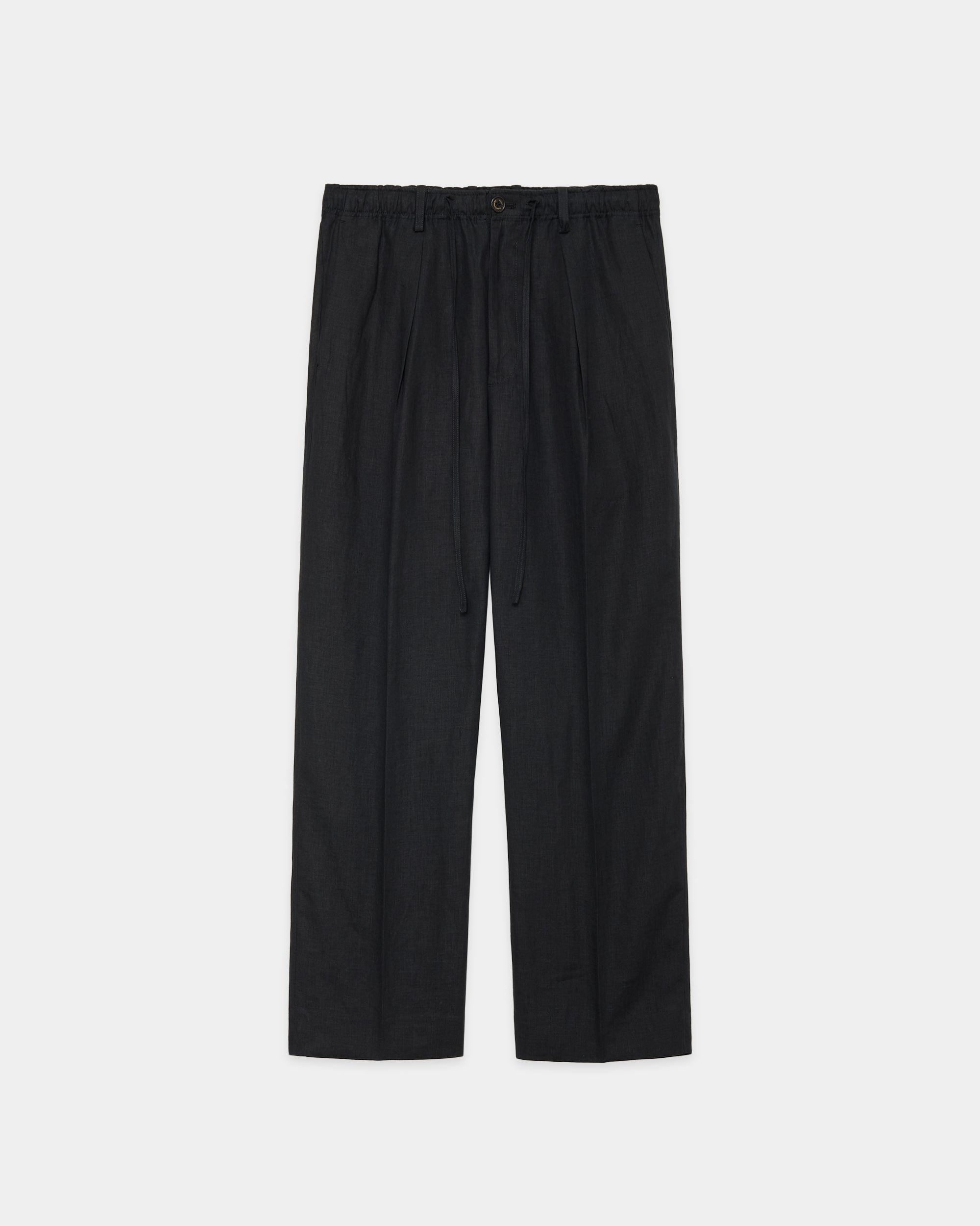 HEMP SHIRTING ONE TUCK TAPERED EASY PANTS, Black