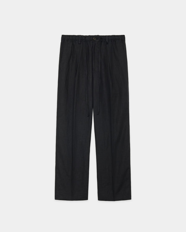 HEMP SHIRTING ONE TUCK TAPERED EASY PANTS, Black