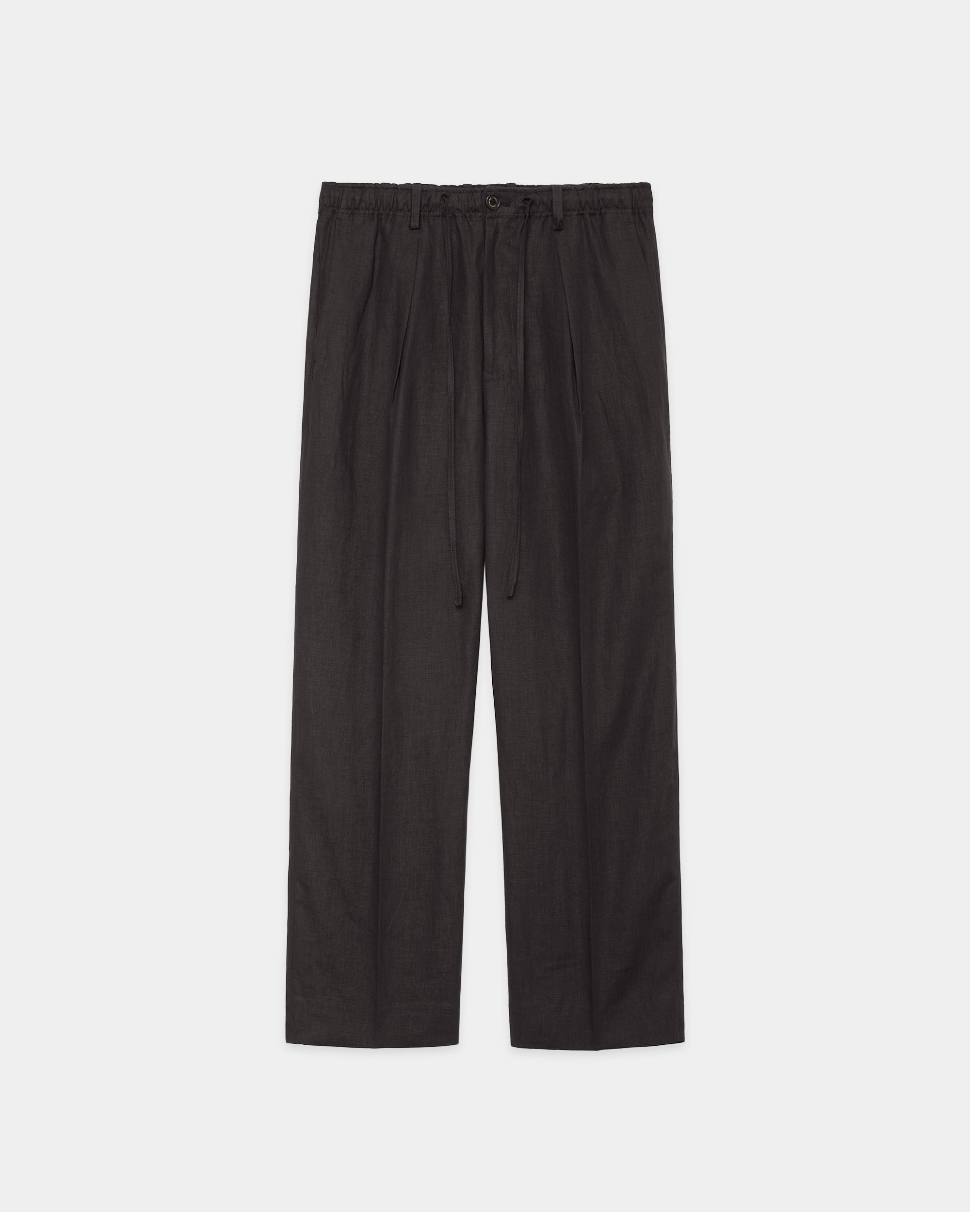 HEMP SHIRTING ONE TUCK TAPERED EASY PANTS, Charcoal