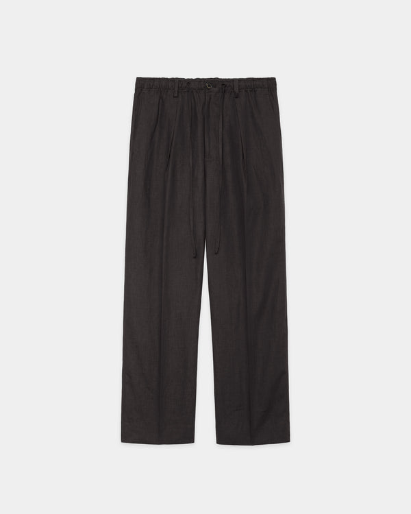 HEMP SHIRTING ONE TUCK TAPERED EASY PANTS, Charcoal