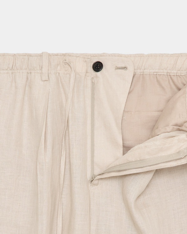 HEMP SHIRTING ONE TUCK TAPERED EASY PANTS, Taupe