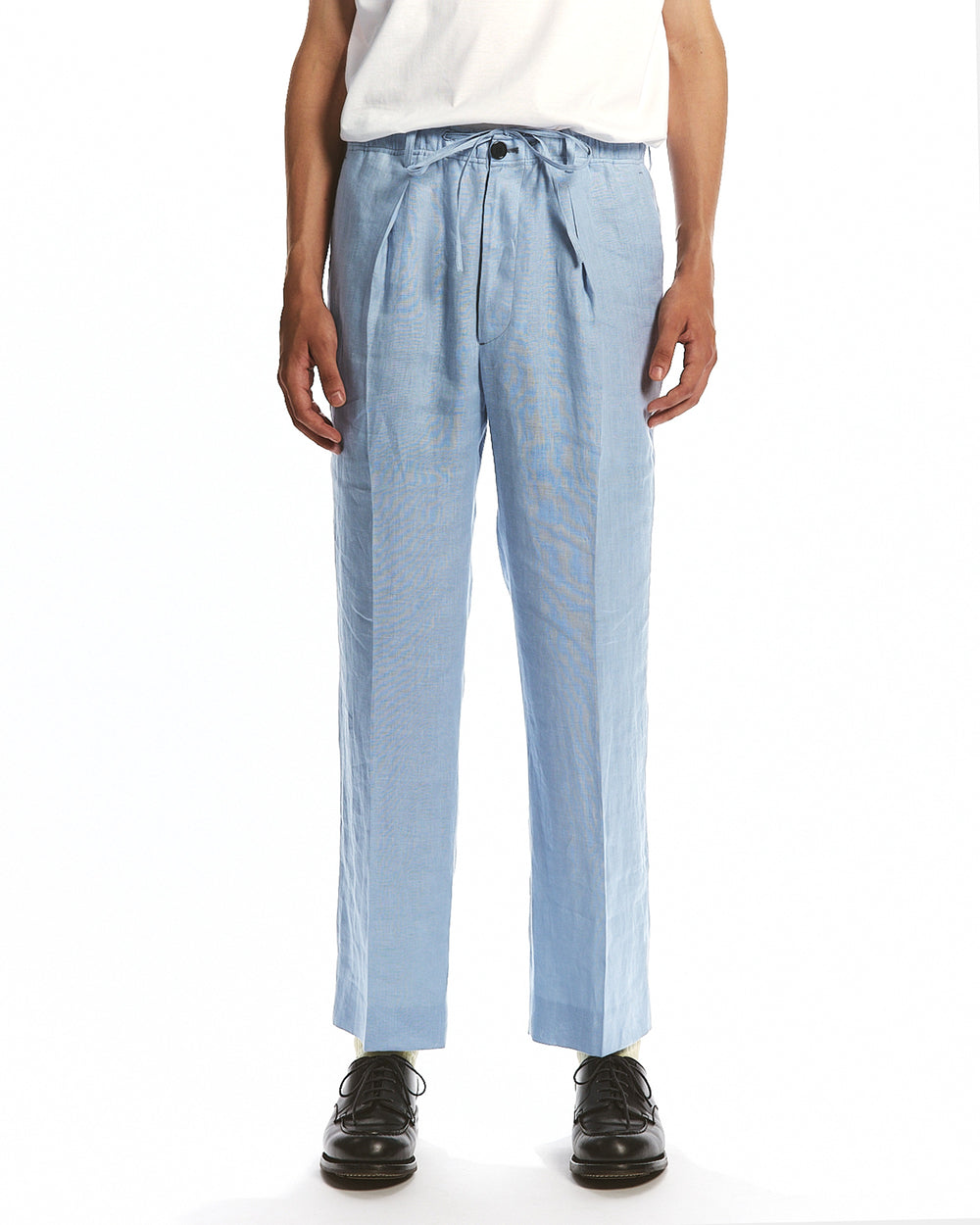 HEMP SHIRTING ONE TUCK TAPERED EASY PANTS, Old Blue