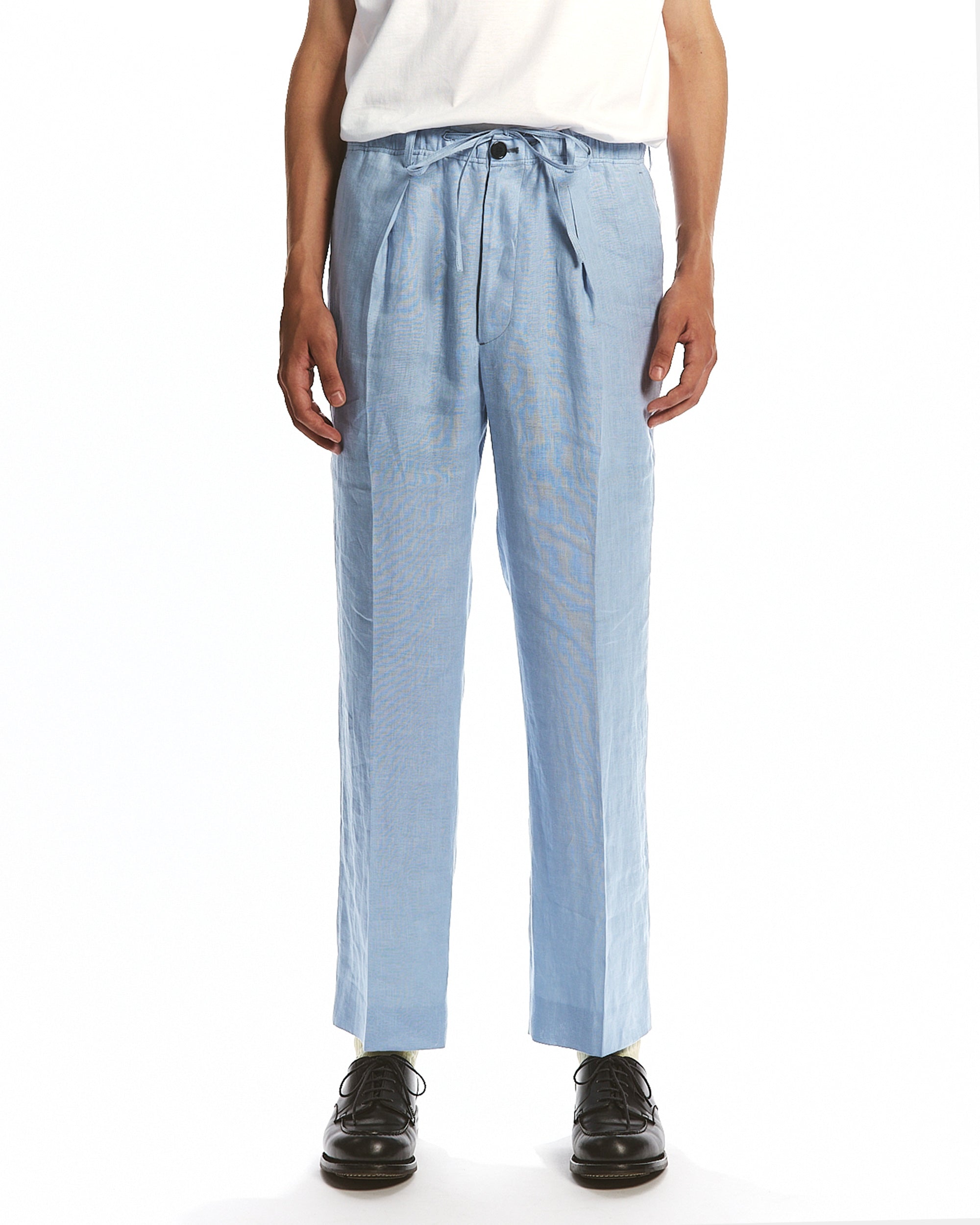 HEMP SHIRTING ONE TUCK TAPERED EASY PANTS, Old Blue