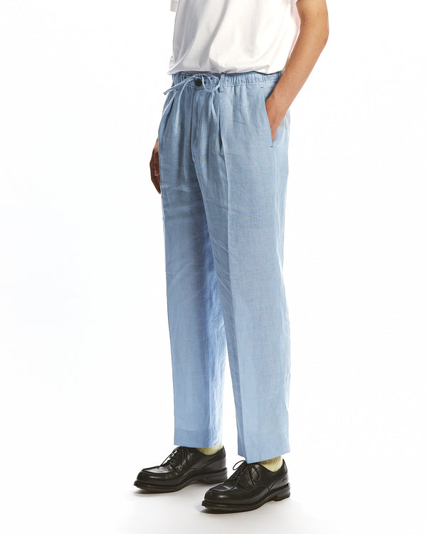 HEMP SHIRTING ONE TUCK TAPERED EASY PANTS, Old Blue