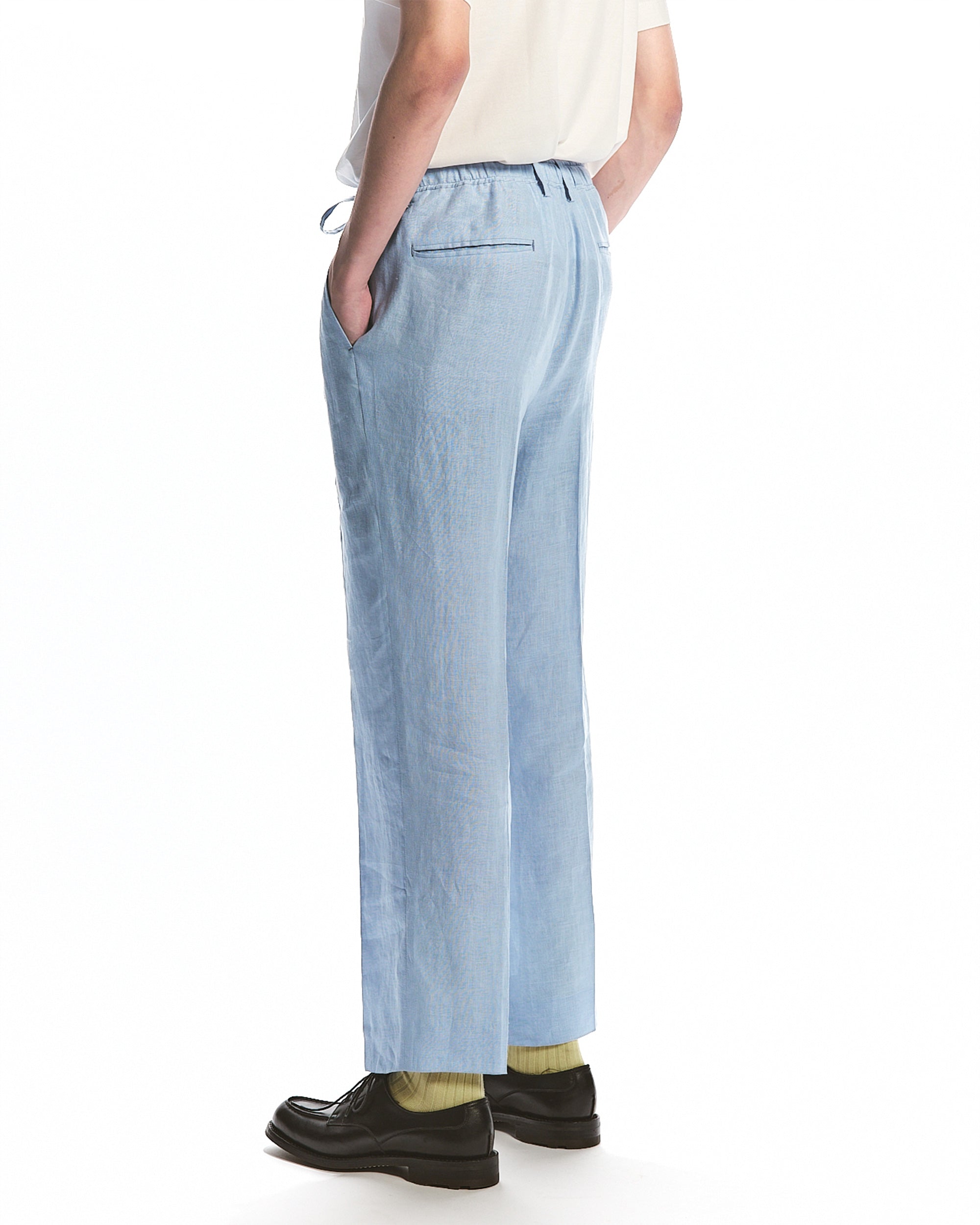 HEMP SHIRTING ONE TUCK TAPERED EASY PANTS, Old Blue