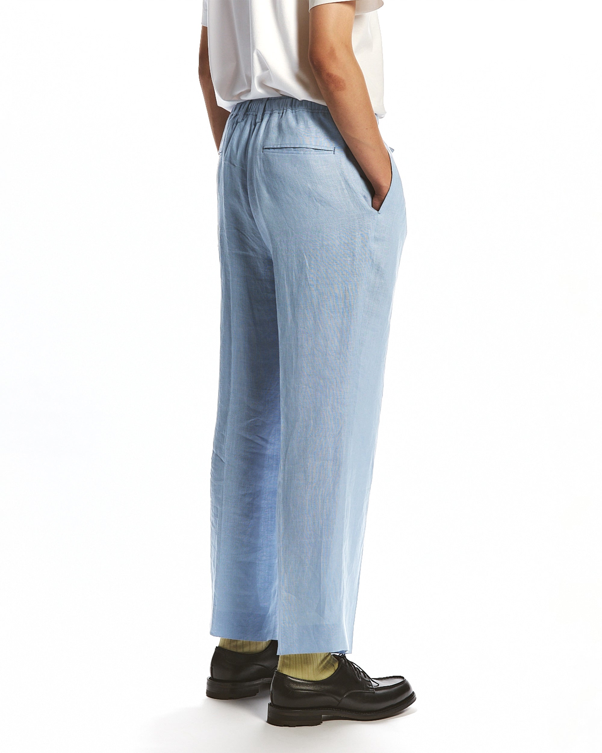 HEMP SHIRTING ONE TUCK TAPERED EASY PANTS, Old Blue