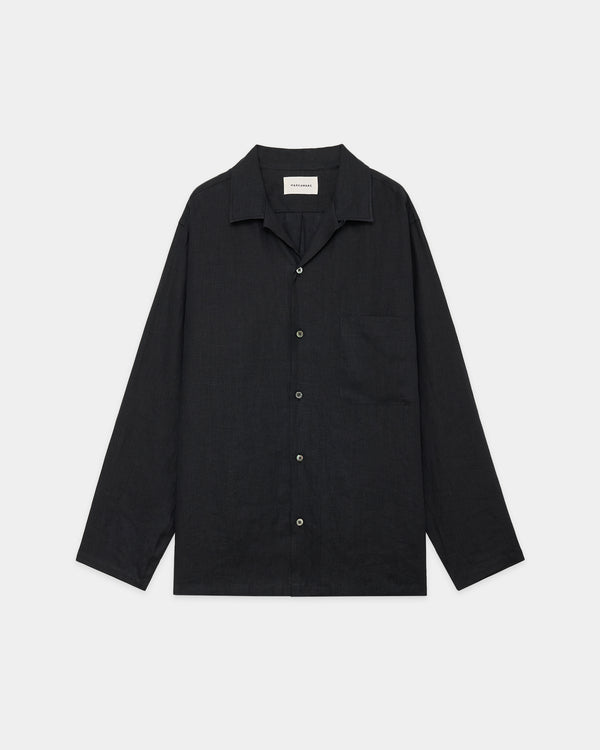 HEMP SHIRTING COMFORT FIT OPEN COLLAR SHIRT, Black