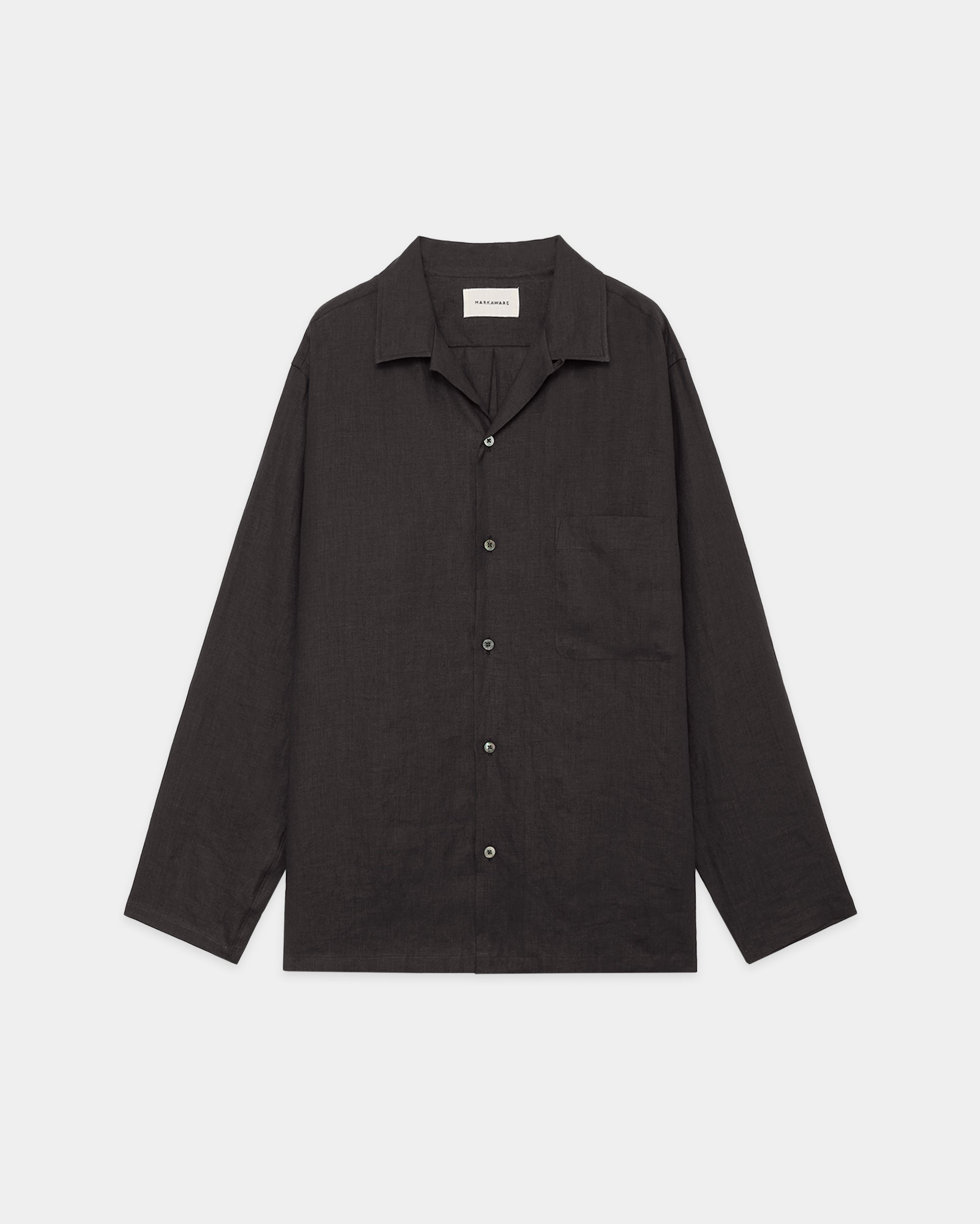 HEMP SHIRTING COMFORT FIT OPEN COLLAR SHIRT, Charcoal