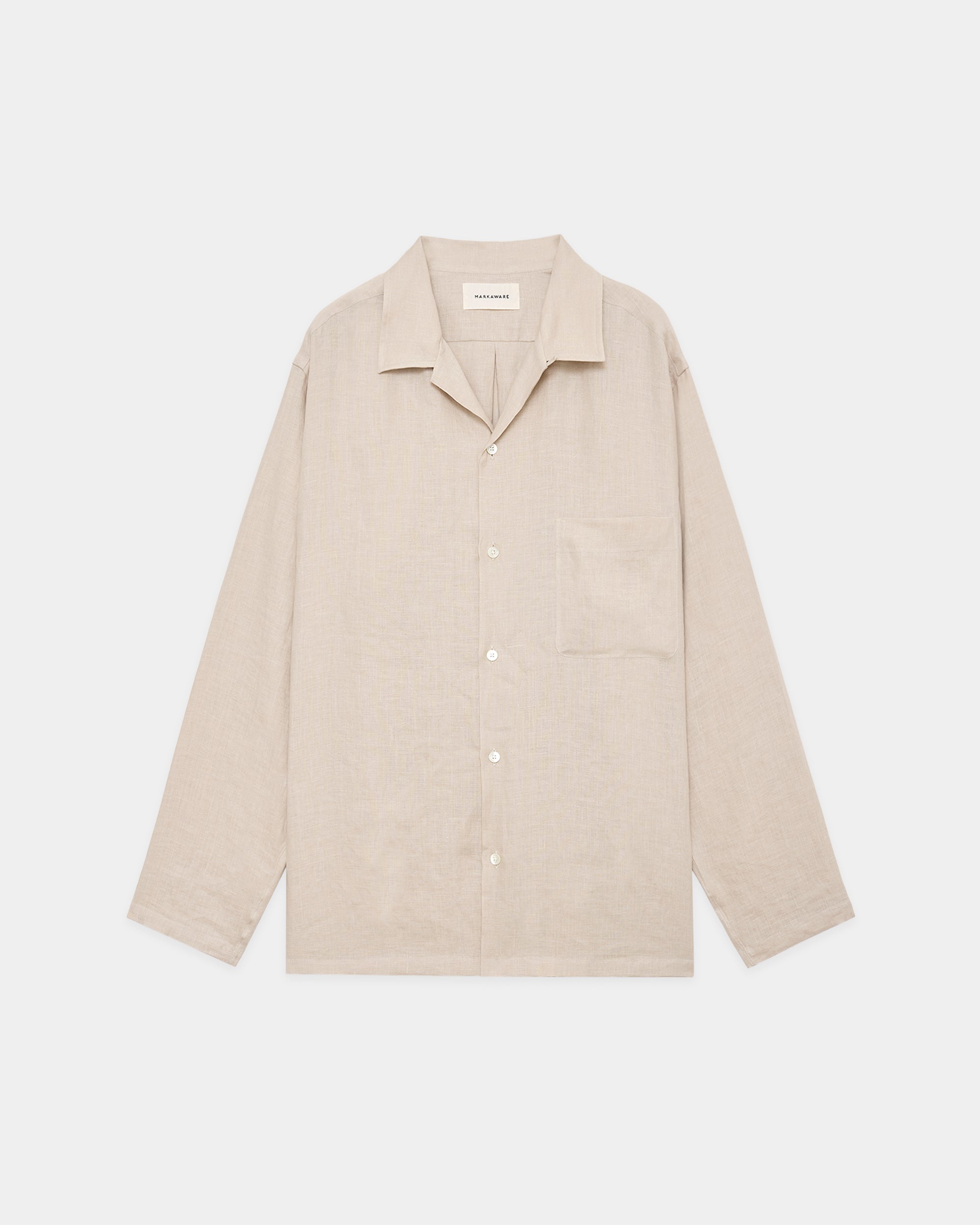 HEMP SHIRTING COMFORT FIT OPEN COLLAR SHIRT, Taupe