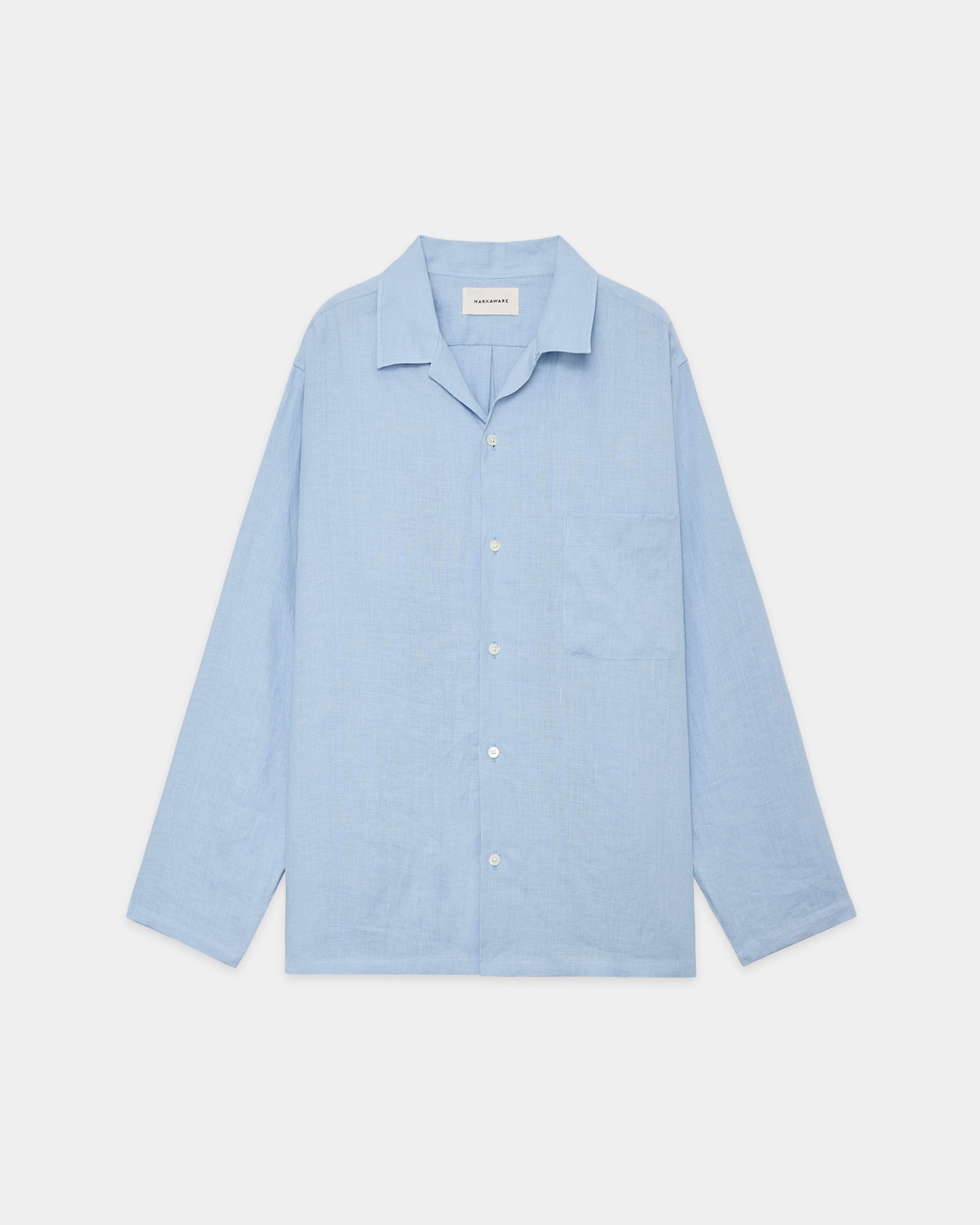 HEMP SHIRTING COMFORT FIT OPEN COLLAR SHIRT, Old Blue