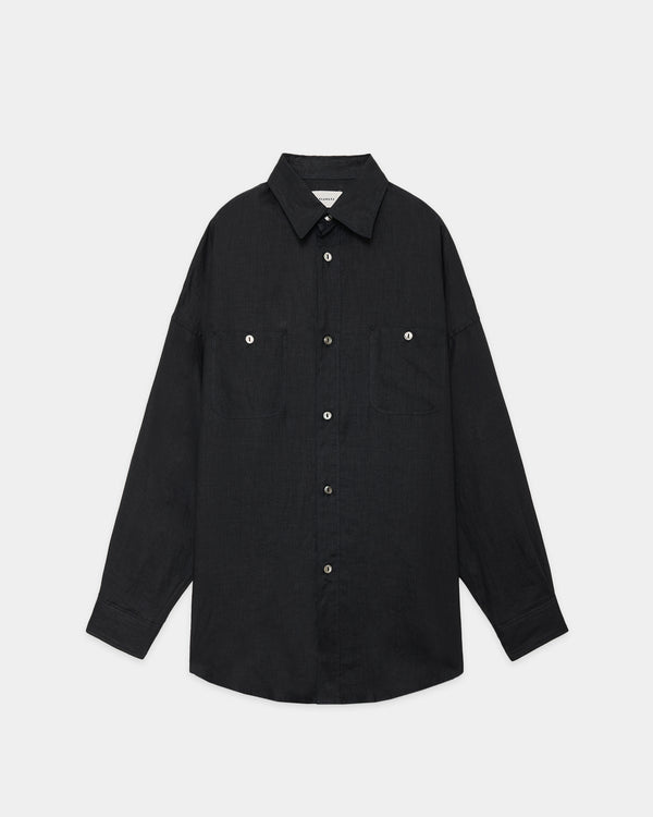 HEMP SHIRTING TENT LONG SHIRT, Black