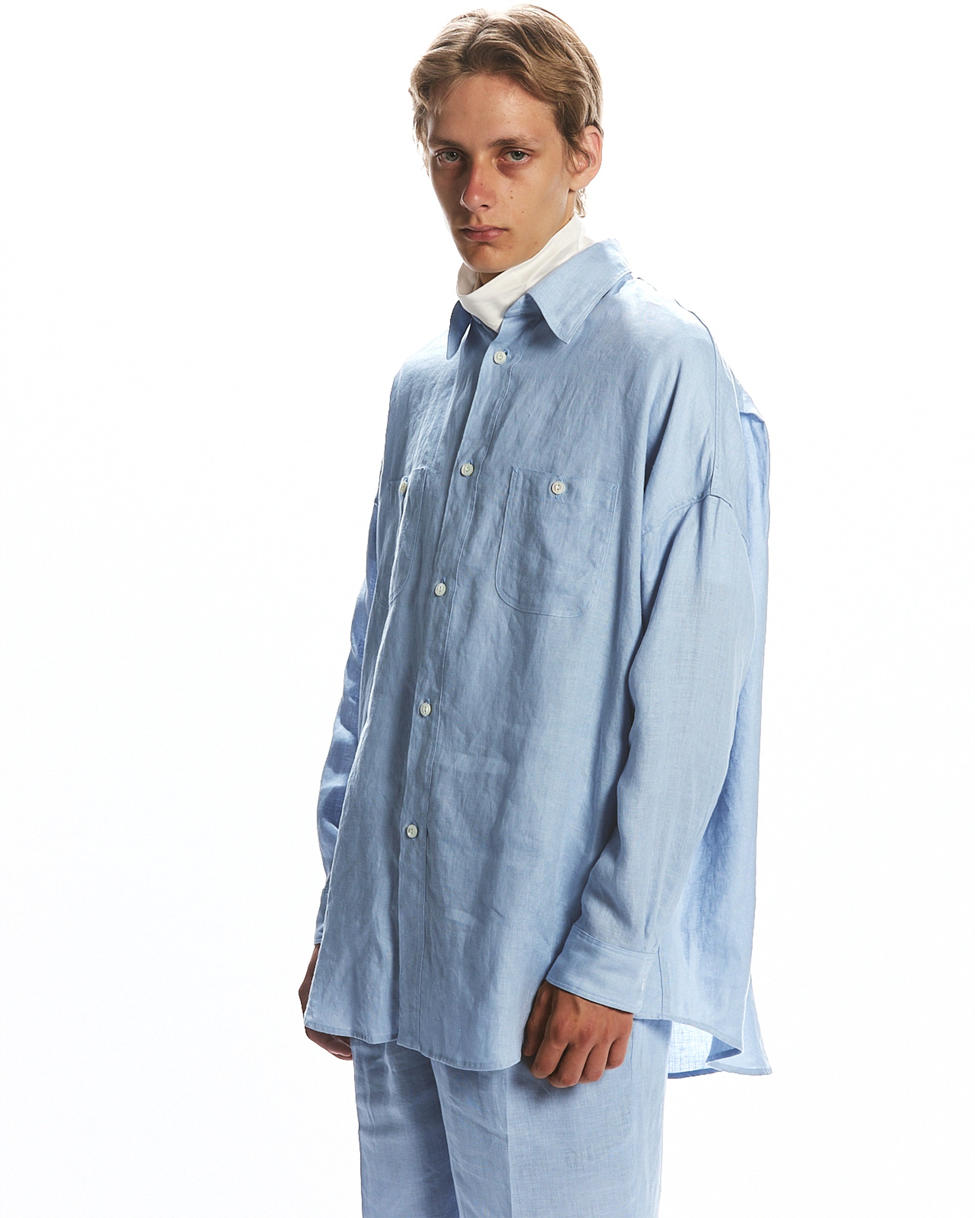 HEMP SHIRTING TENT LONG SHIRT, Old Blue