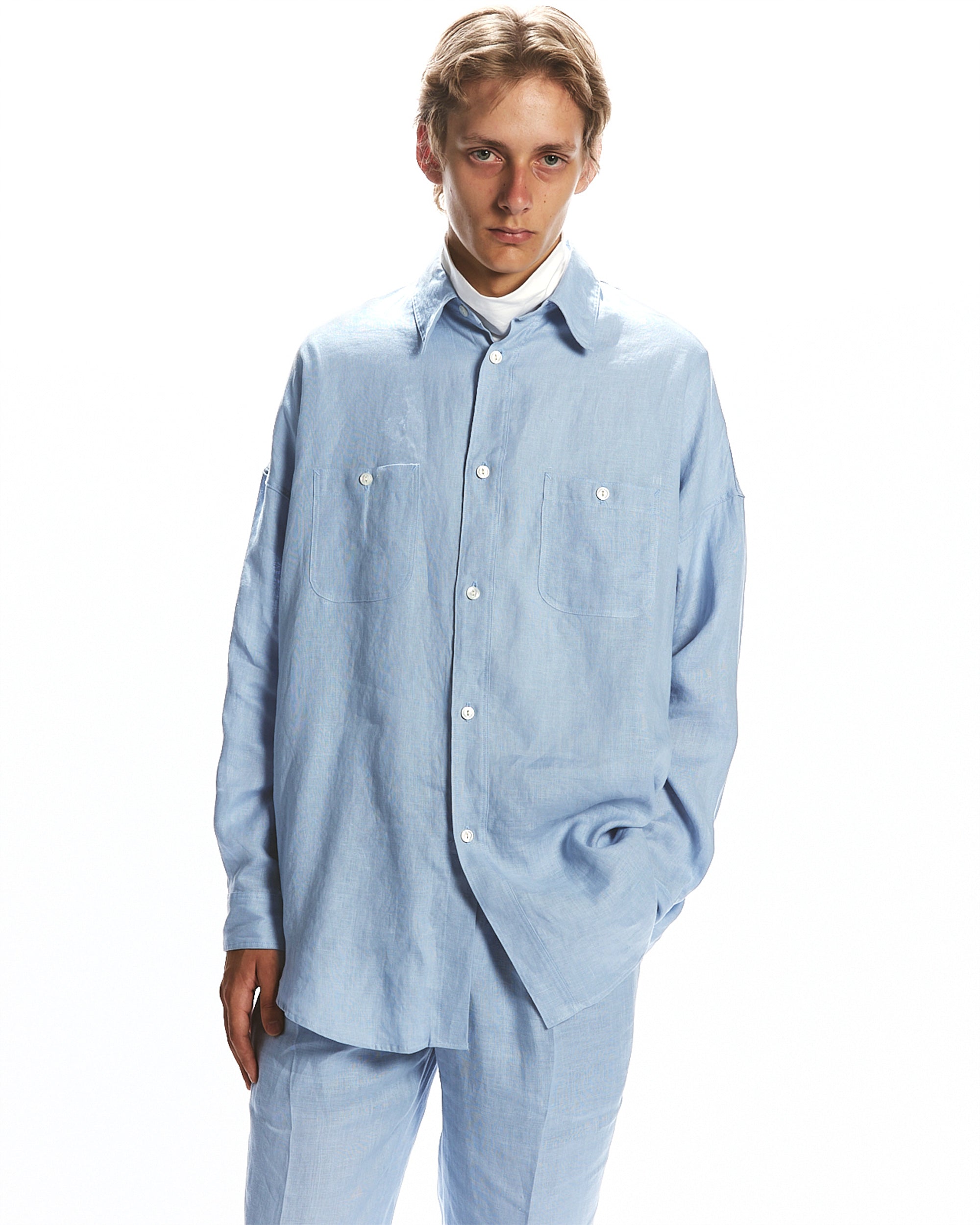 HEMP SHIRTING TENT LONG SHIRT, Old Blue