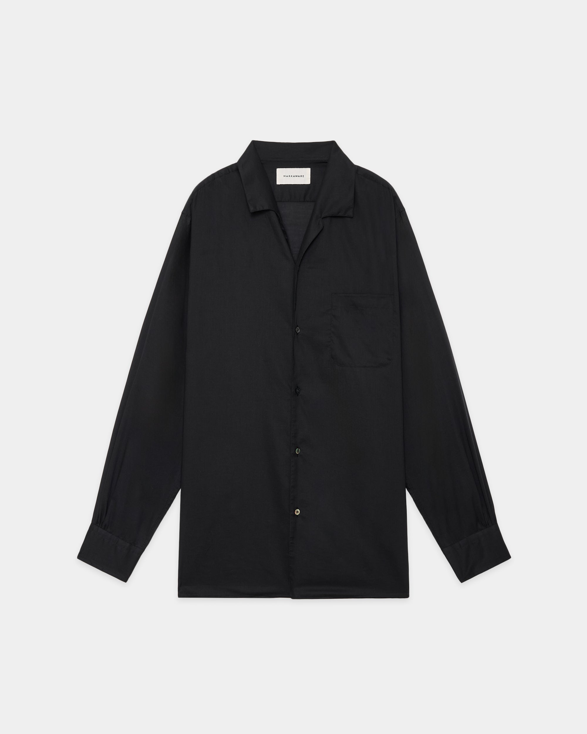 ORGANIC COTTON LOAN ITALIAN OPEN COLLAR SHIRT, Black