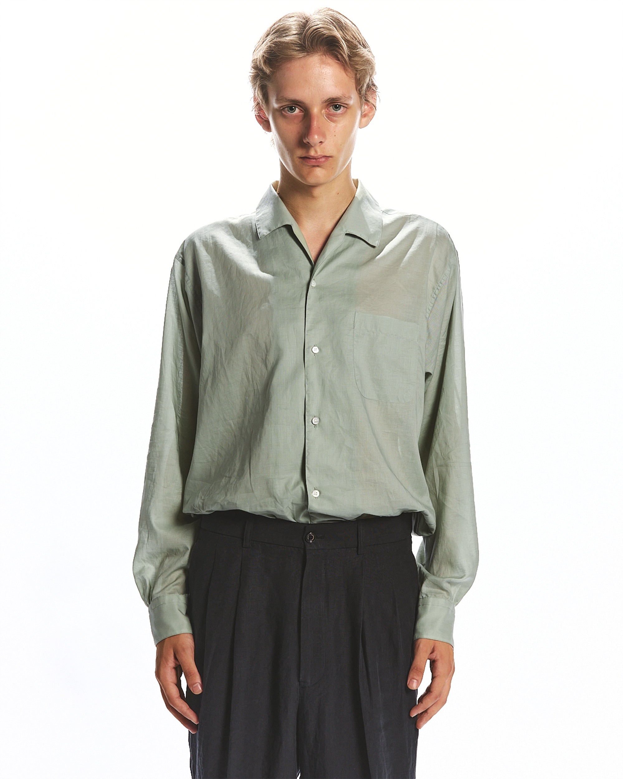 ORGANIC COTTON LOAN ITALIAN OPEN COLLAR SHIRT, Sage