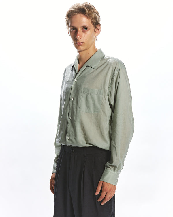 ORGANIC COTTON LOAN ITALIAN OPEN COLLAR SHIRT, Sage