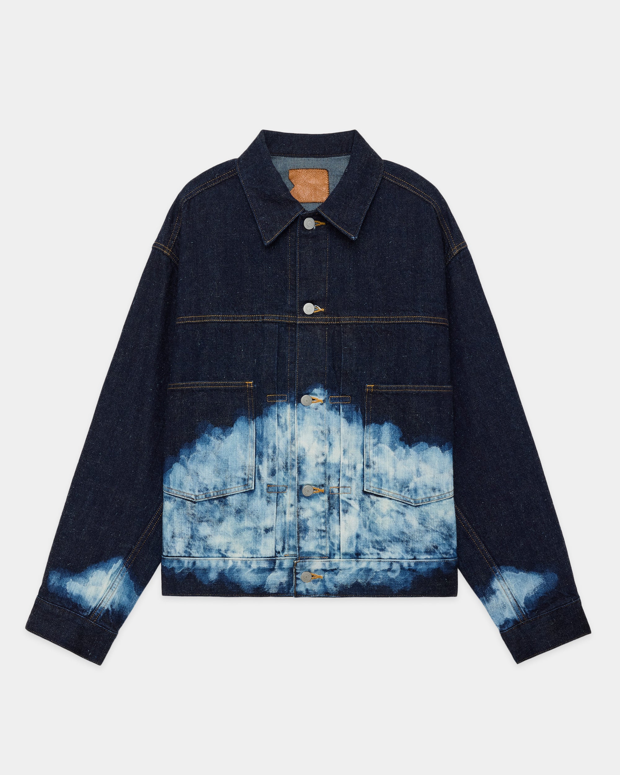 KIMONO DENIM SHORT DENIM JACKET, Indigo Cloudy Bleaching