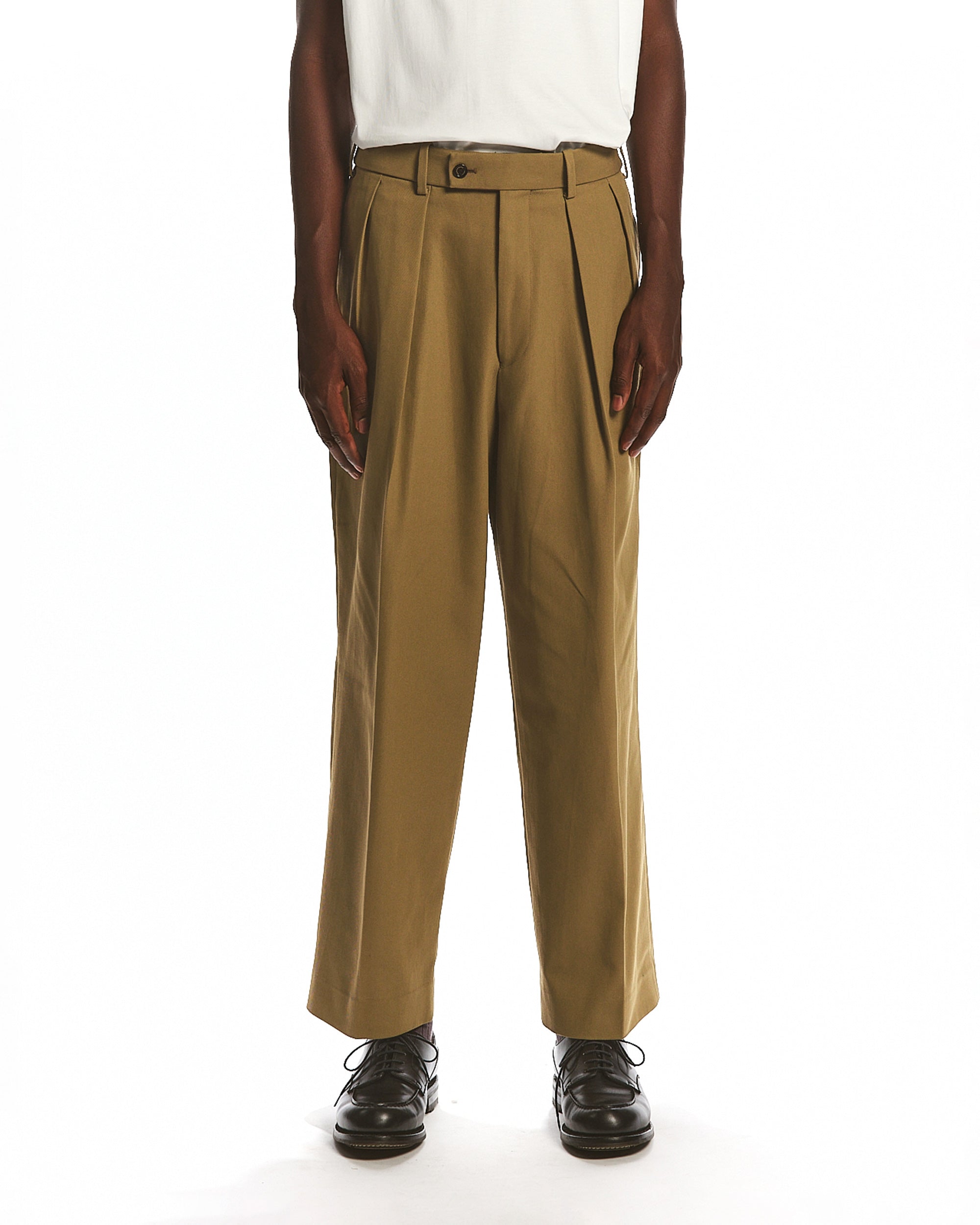 ORGANIC COTTON SURVIVAL CLOTH DOUBLE PLEATED TROUSERS, Beige