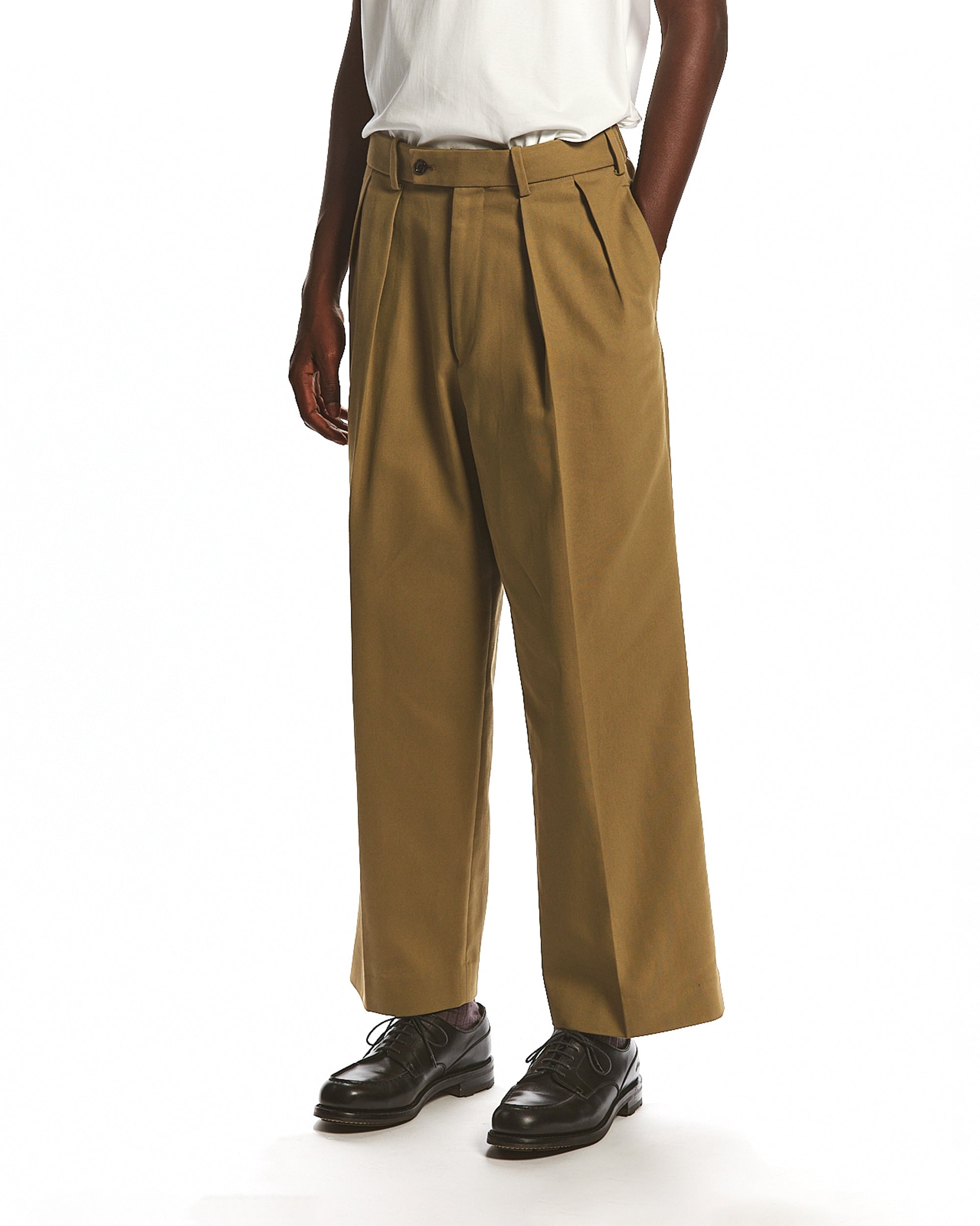 ORGANIC COTTON SURVIVAL CLOTH DOUBLE PLEATED TROUSERS, Beige