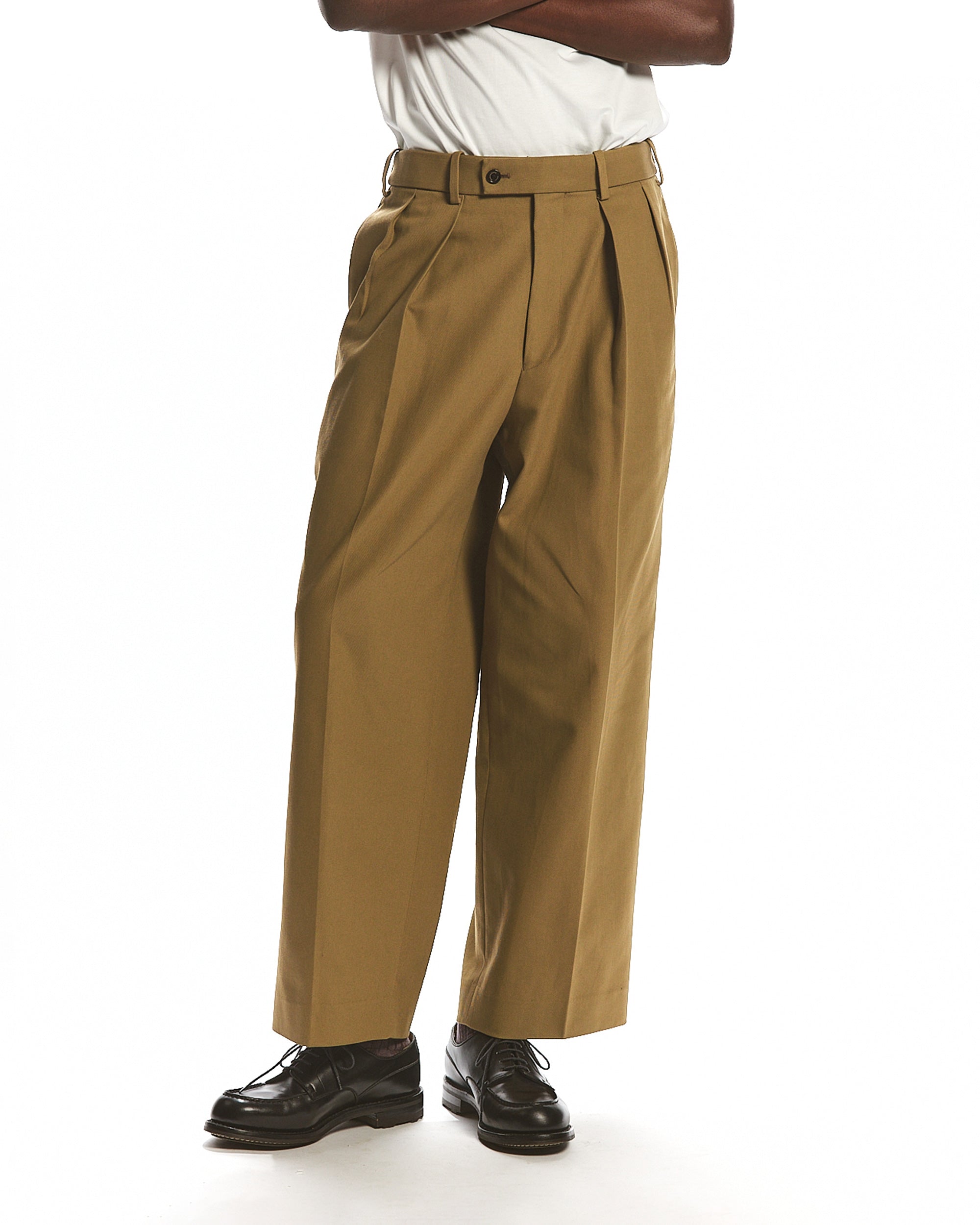 ORGANIC COTTON SURVIVAL CLOTH DOUBLE PLEATED TROUSERS, Beige