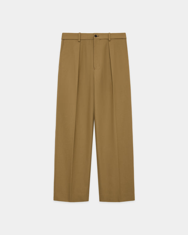 ORGANIC COTTON SURVIVAL CLOTH ONE TUCK TAPERED TROUSERS, Beige