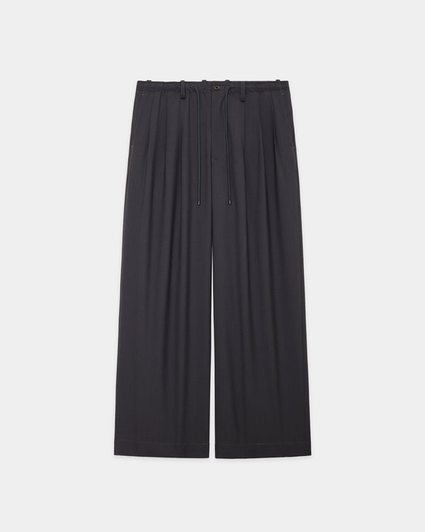 ORGANIC WOOL 2/80 TROPICAL TRIPLE PLEATED EASY TROUSERS, Charcoal