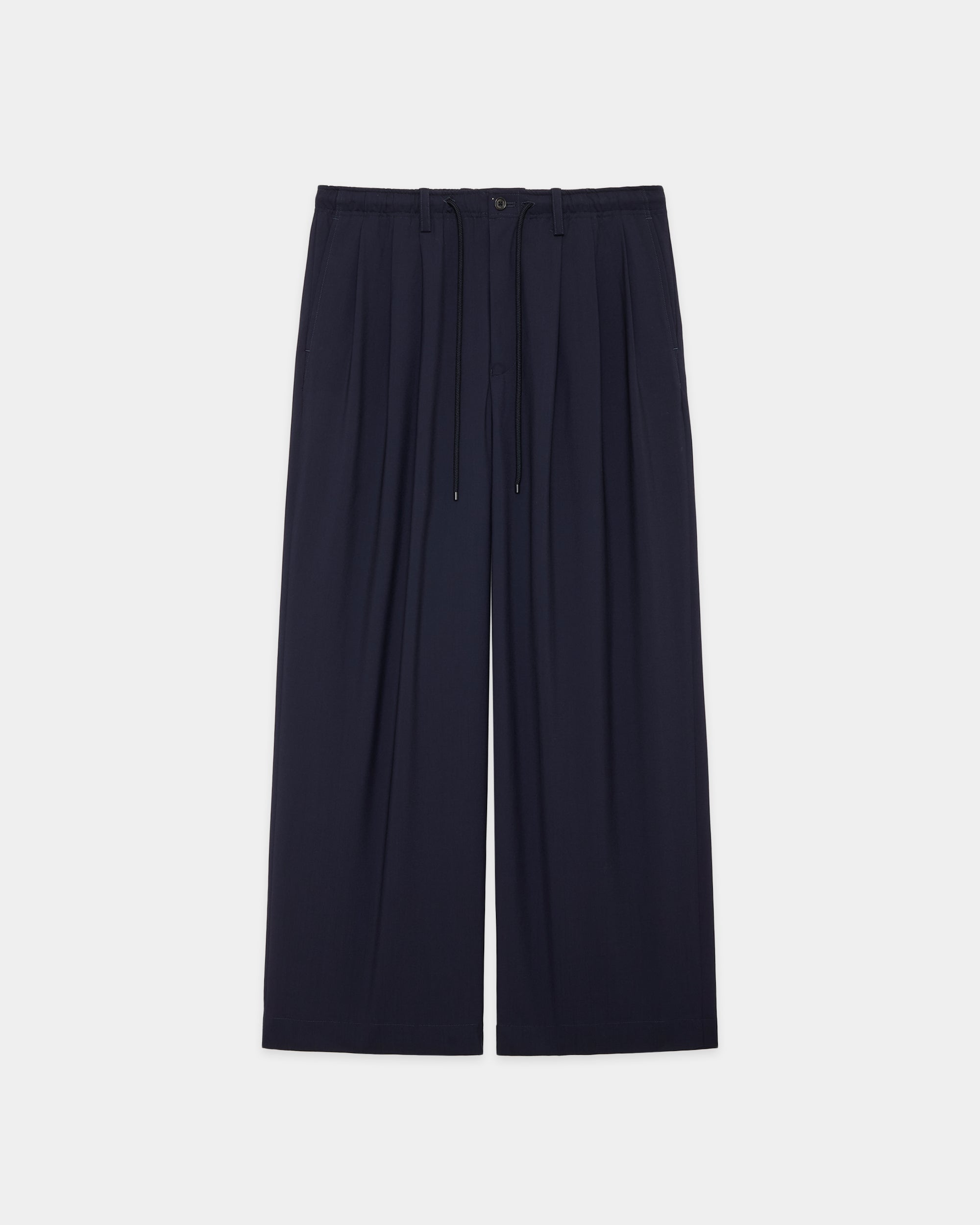 ORGANIC WOOL 2/80 TROPICAL TRIPLE PLEATED EASY TROUSERS, Navy