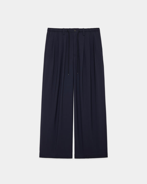 ORGANIC WOOL 2/80 TROPICAL TRIPLE PLEATED EASY TROUSERS, Navy