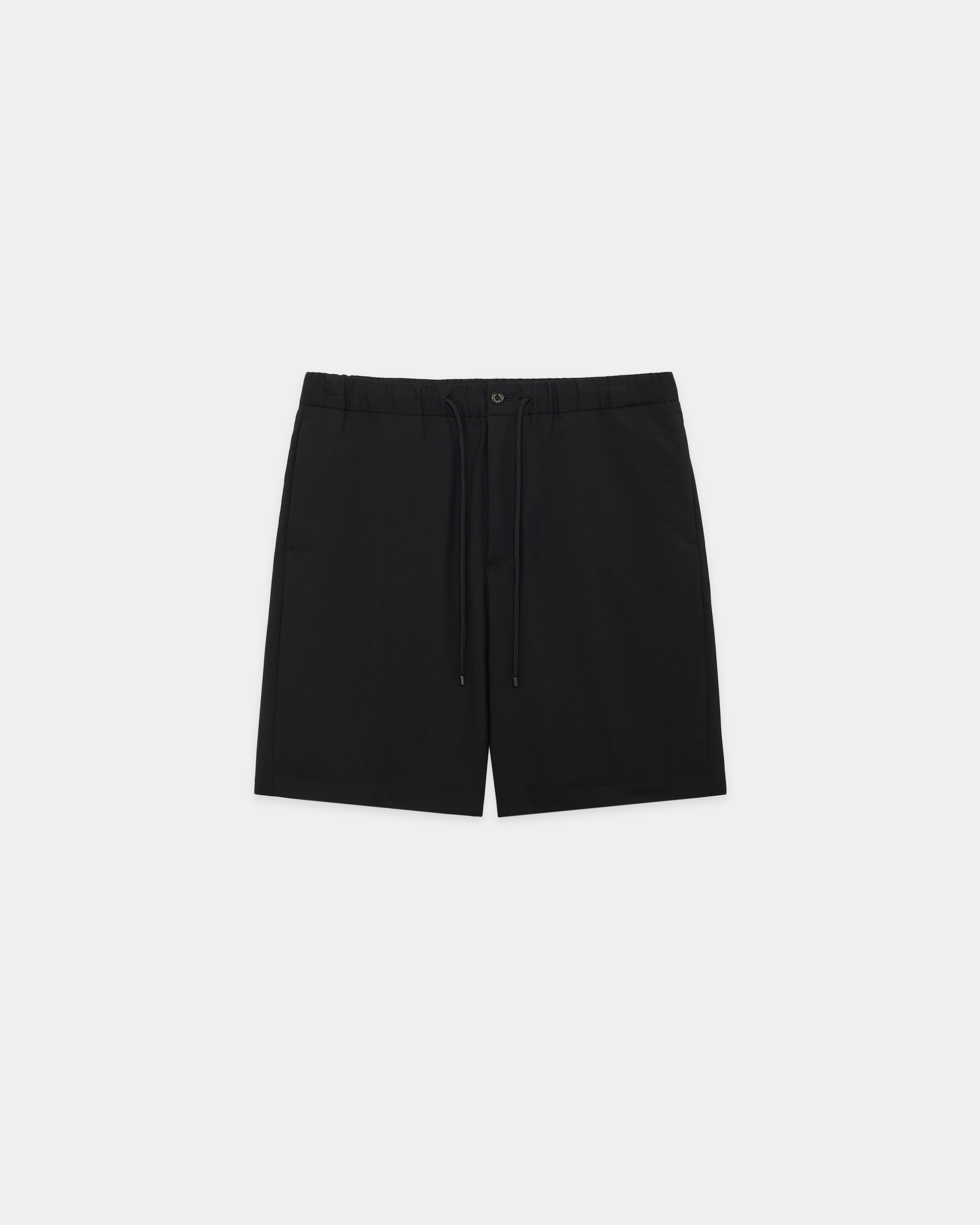 ORGANIC WOOL 2/80 TROPICAL FLAT TAPERED EASY SHORTS, Black