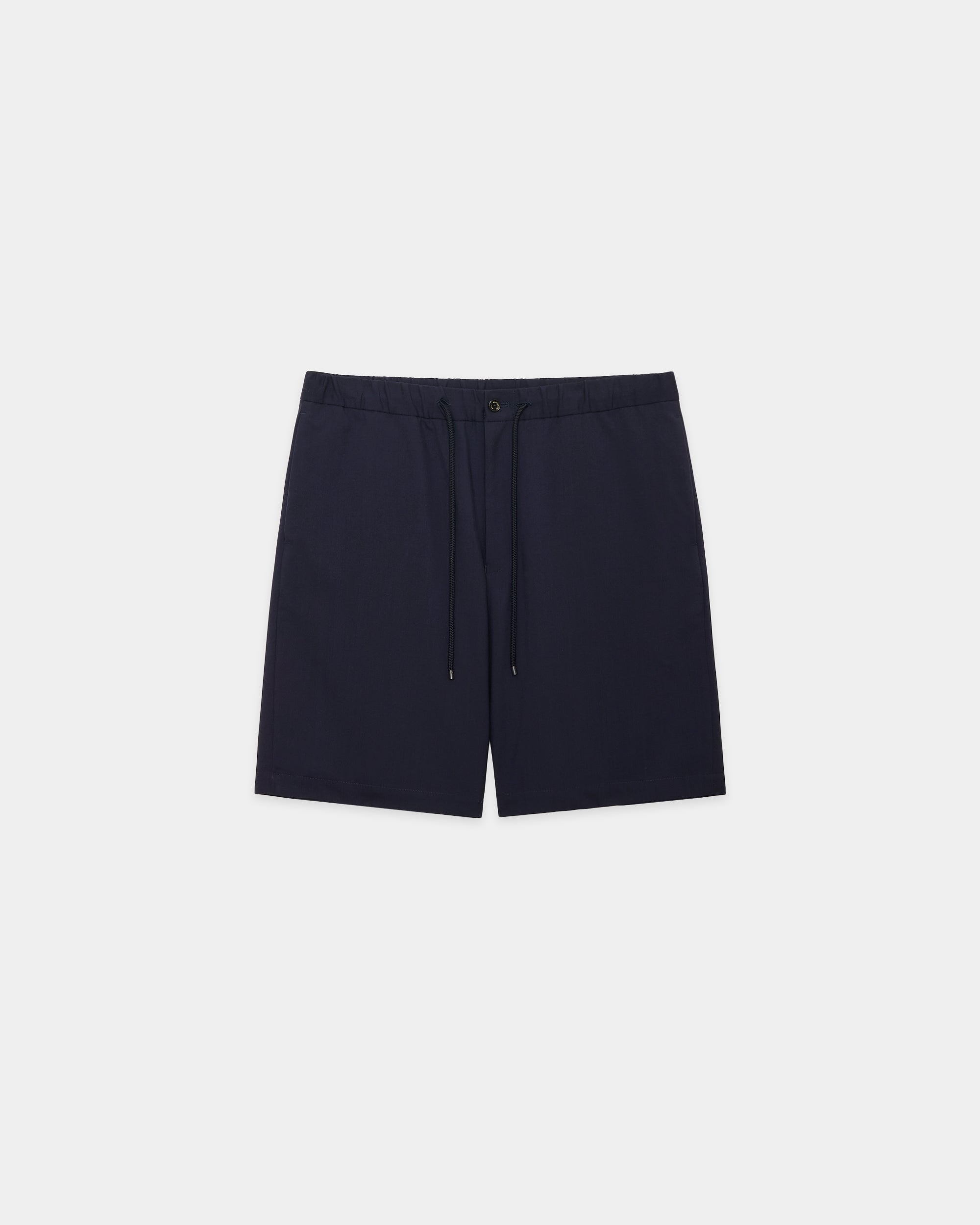 ORGANIC WOOL 2/80 TROPICAL FLAT TAPERED EASY SHORTS, Navy