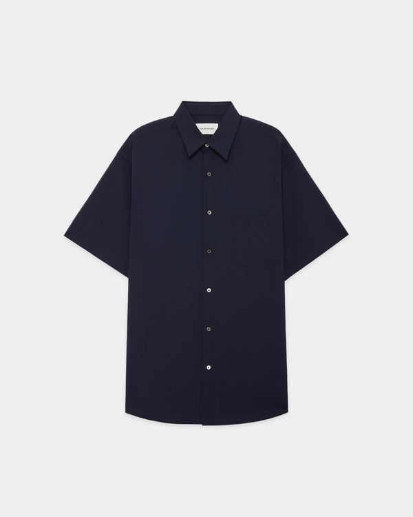 ORGANIC WOOL 2/80 TROPICAL COMFORT FIT S/S SHIRT, Navy