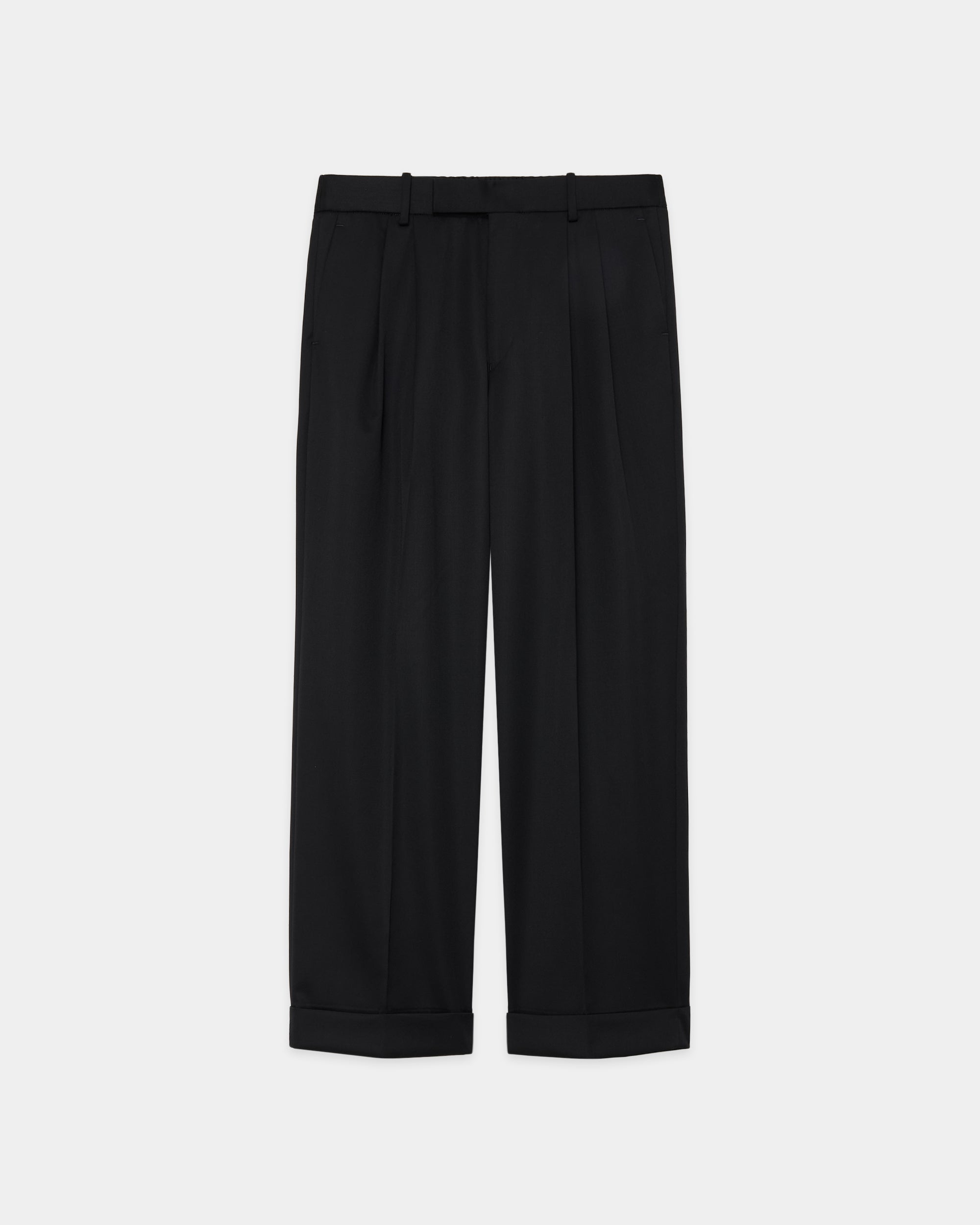 MARKAWARE CLASSIC WIDE TROUSERS 2 ブラック オーガニックウール 2/80 ギャバジン / ダブルプリーテッド