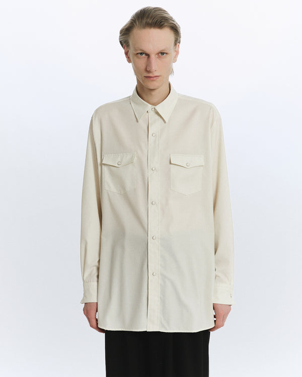 SUPER 160s WASHABLE  WOOL OXFORD WESTERN SHIRT, Pearl Gray