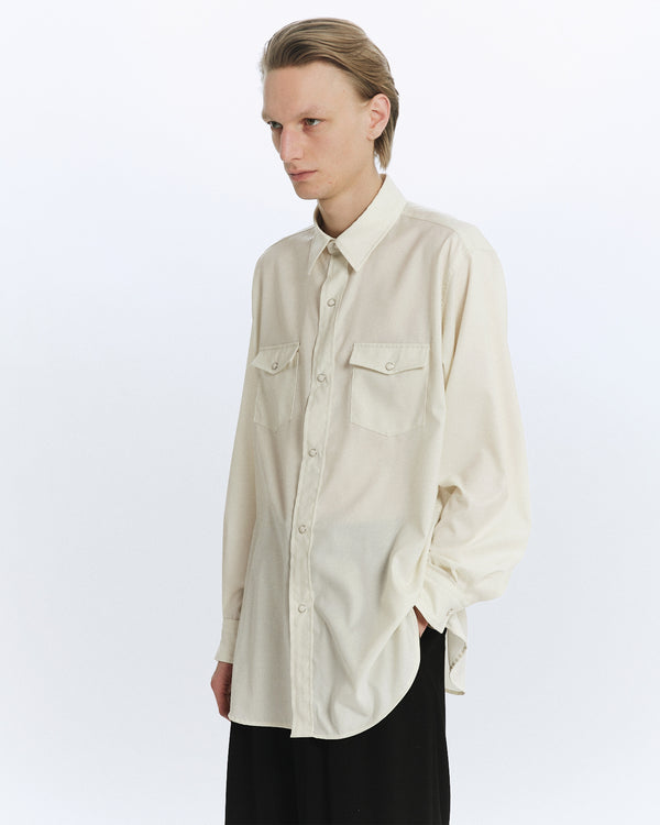 SUPER 160s WASHABLE  WOOL OXFORD WESTERN SHIRT, Pearl Gray