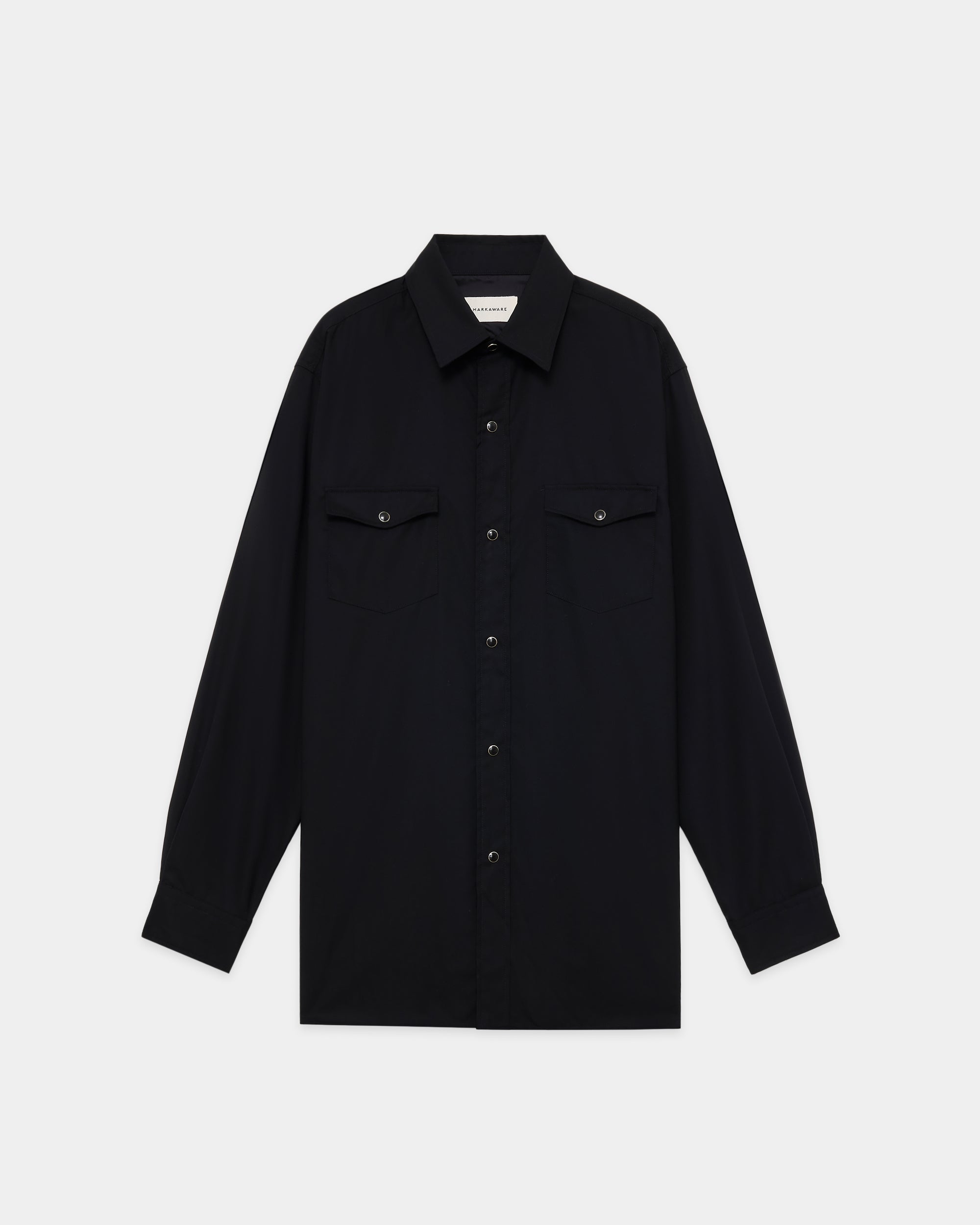 SUPER 160s WASHABLE  WOOL OXFORD WESTERN SHIRT, Black