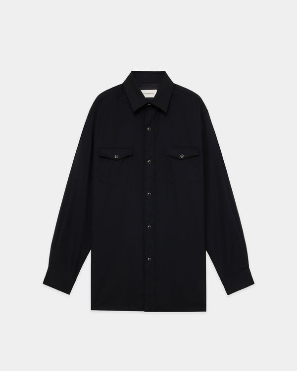 SUPER 160s WASHABLE  WOOL OXFORD WESTERN SHIRT, Black