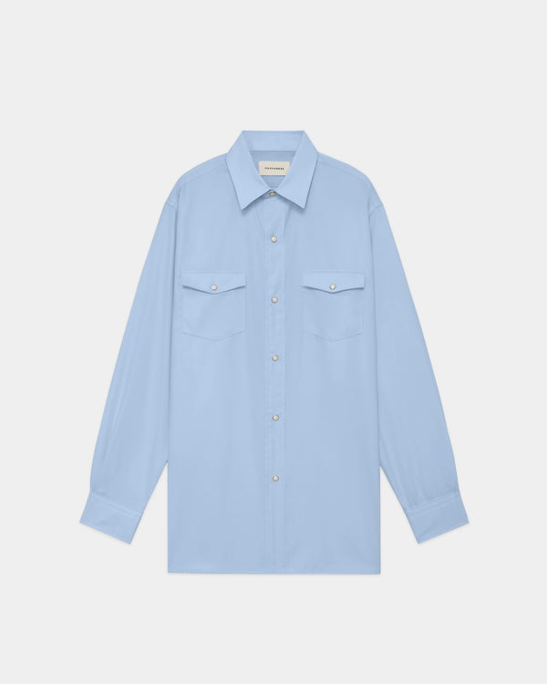SUPER 160s WASHABLE  WOOL OXFORD WESTERN SHIRT, Saxe