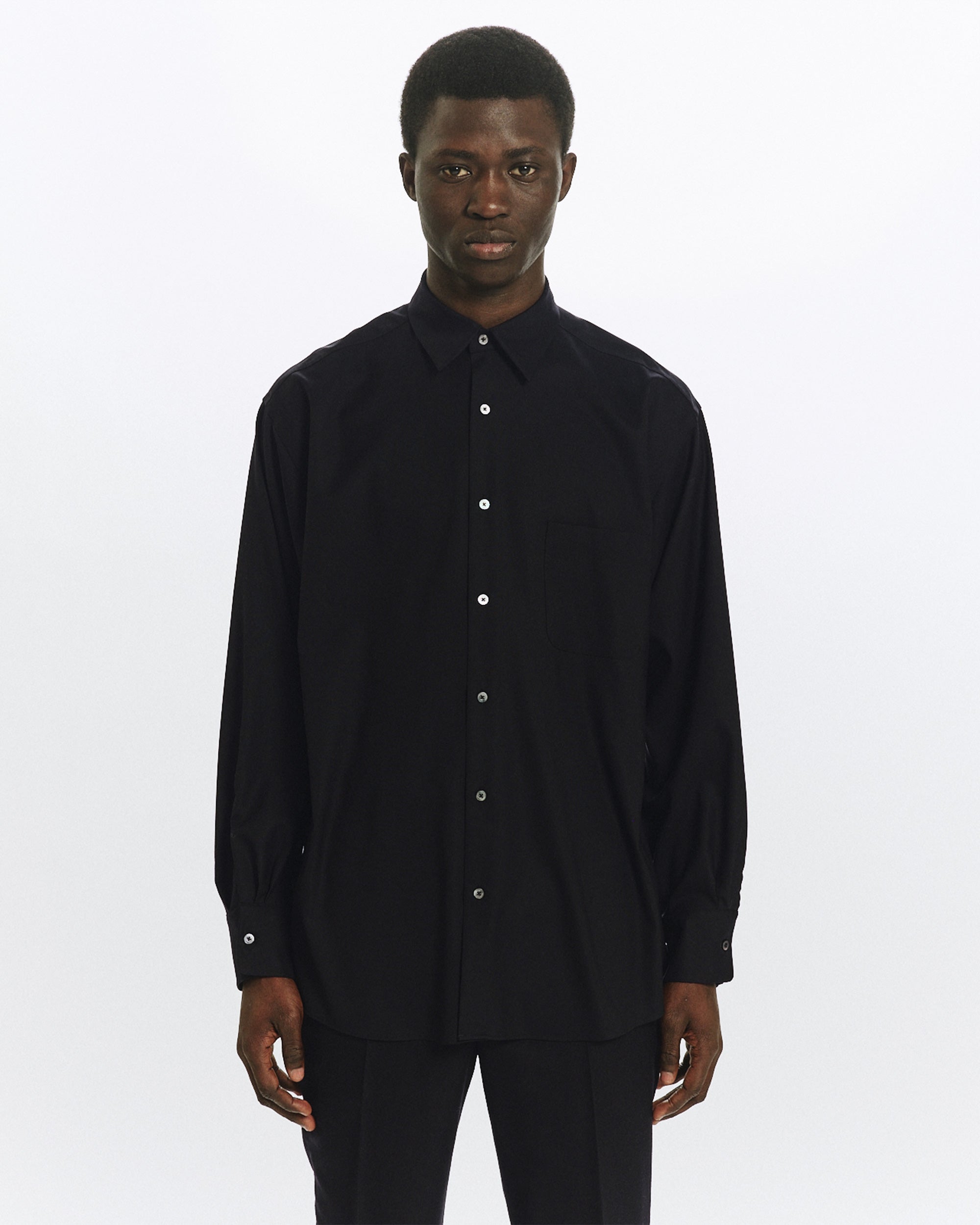 SUPER 160s WASHABLE  WOOL OXFORD COMFORT FIT SHIRT, Black