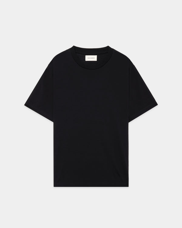 SUPER 160s WOOL WASHABLE KNIT REGULAR FIT Tee, Black