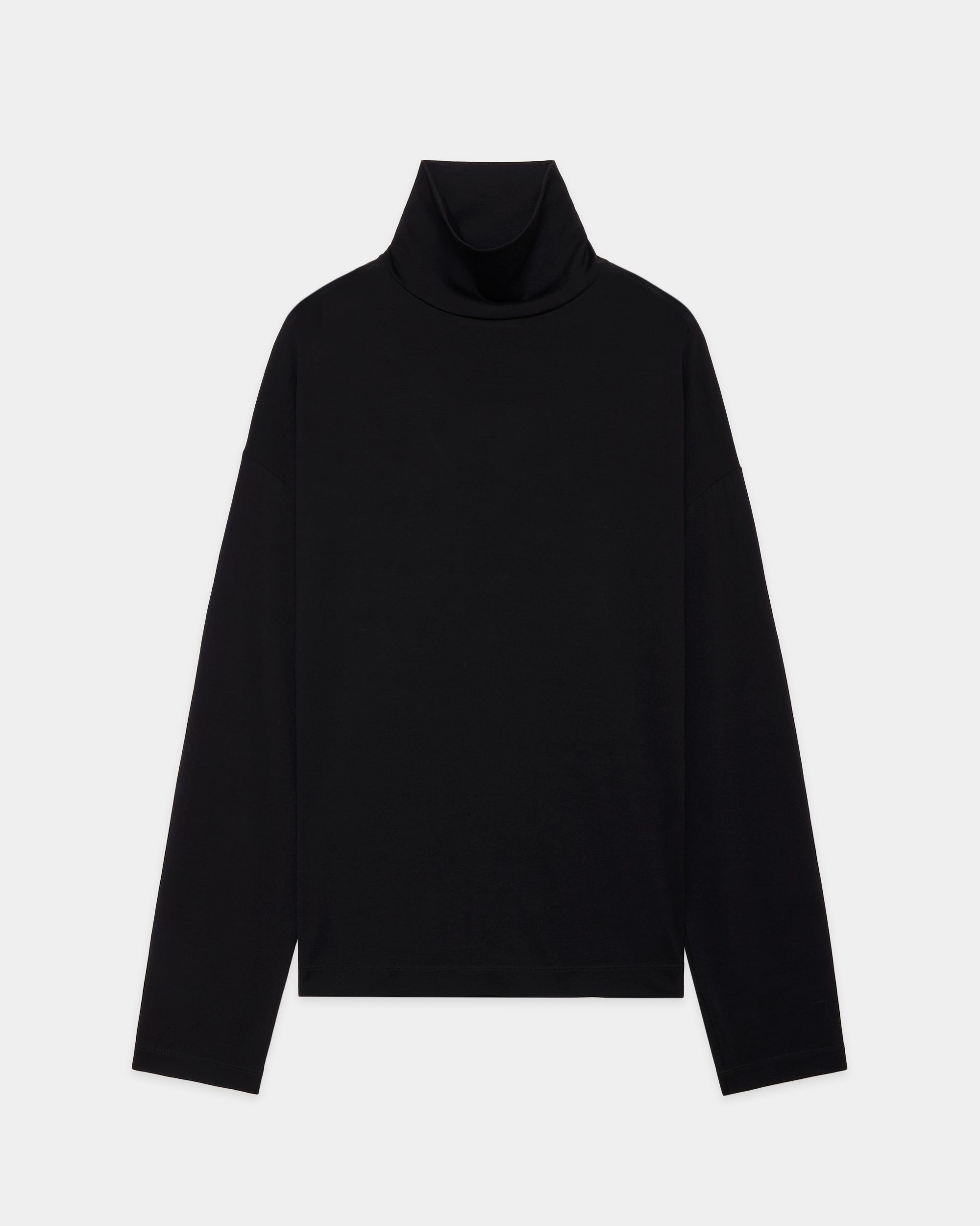 SUPER 160s WOOL WASHABLE KNIT LONG SLEEVE TURTLE NECK, Black