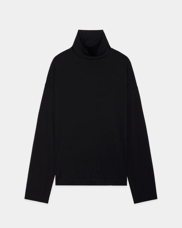 SUPER 160s WOOL WASHABLE KNIT LONG SLEEVE TURTLE NECK, Black