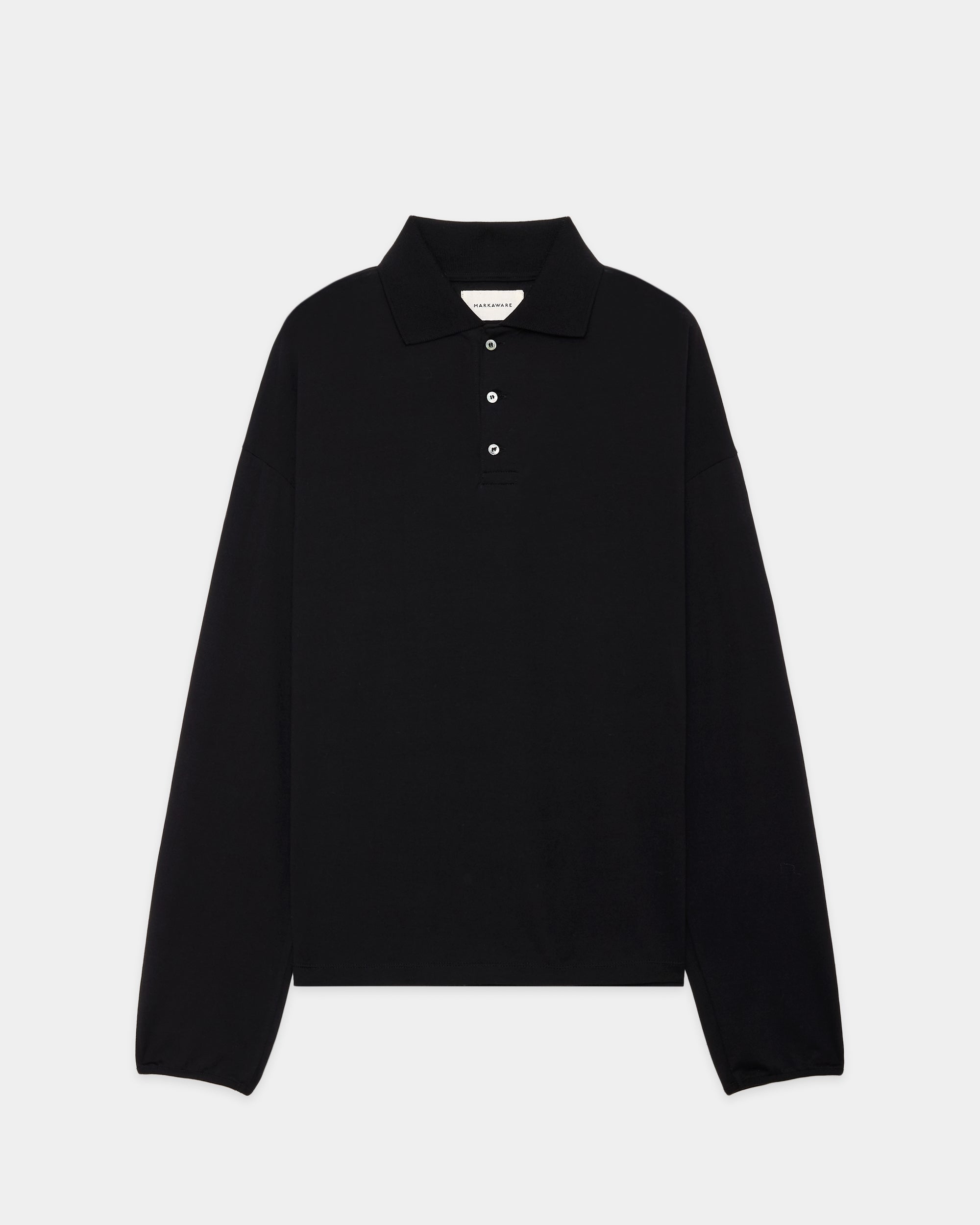 SUPER 160s WOOL WASHABLE KNIT LONG SLEEVE POLO, Black